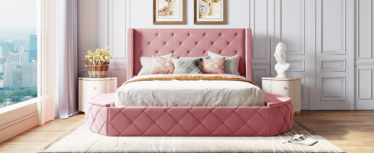 Stratton Upholstered Queen Platform Bed with Wingback Headboard and Storage (Pink)