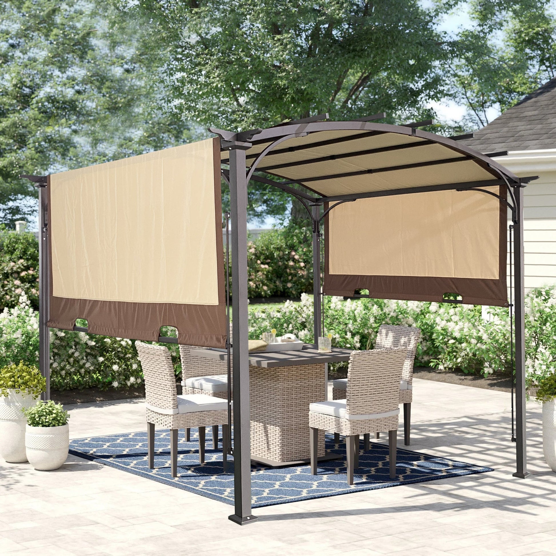 11 x 9 Ft Outdoor Pergola Retractable Shade Canopy Arched Gazebo with Adjustable Waterproof Sun Shade Pergola for Garden Lawn Deck - Divine Heart L.A.