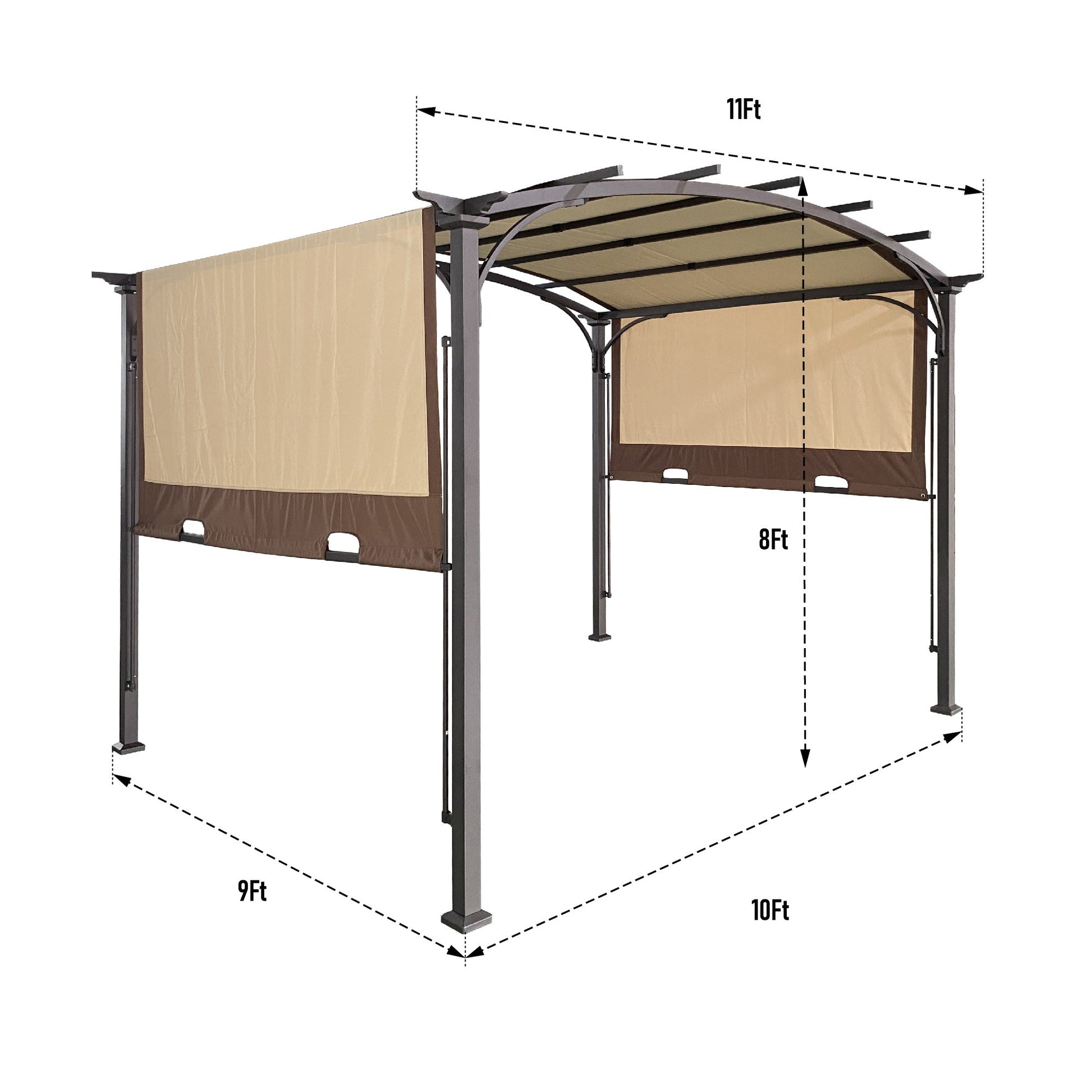 11 x 9 Ft Outdoor Pergola Retractable Shade Canopy Arched Gazebo with Adjustable Waterproof Sun Shade Pergola for Garden Lawn Deck - Divine Heart L.A.