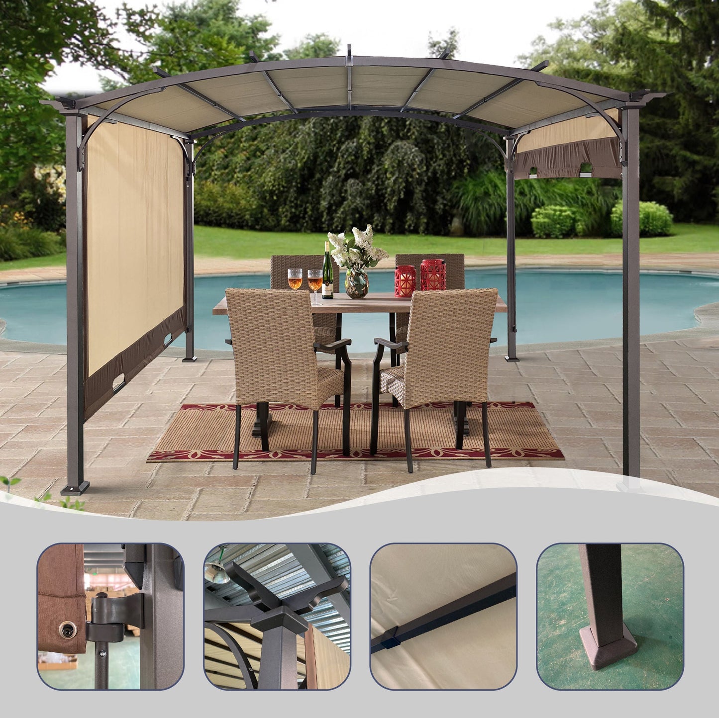 11 x 9 Ft Outdoor Pergola Retractable Shade Canopy Arched Gazebo with Adjustable Waterproof Sun Shade Pergola for Garden Lawn Deck - Divine Heart L.A.