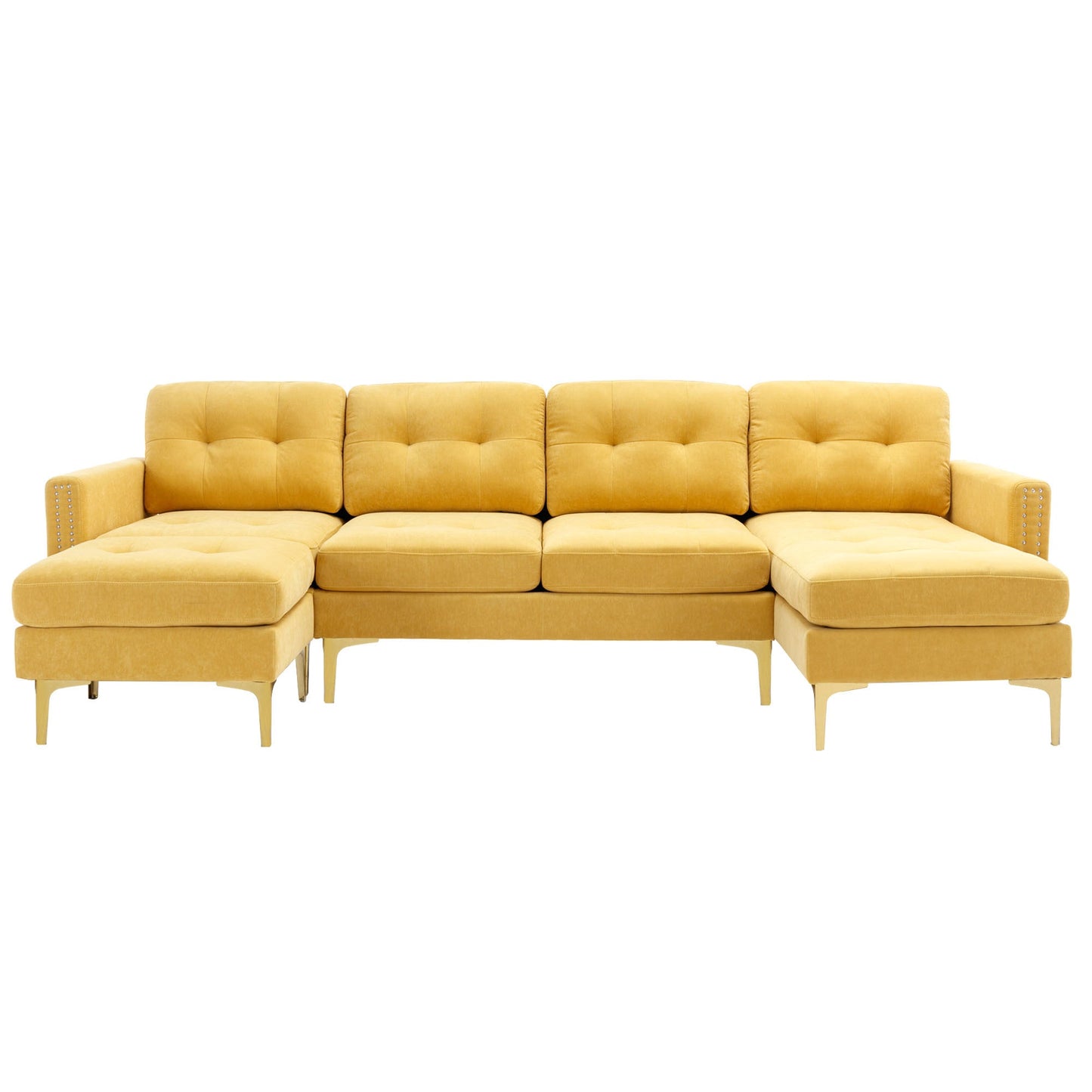 110" L-Shape Convertible Sectional Sofa Couch with Movable Ottoman for Living Room, Apartment, Office, Yellow - Divine Heart L.A.