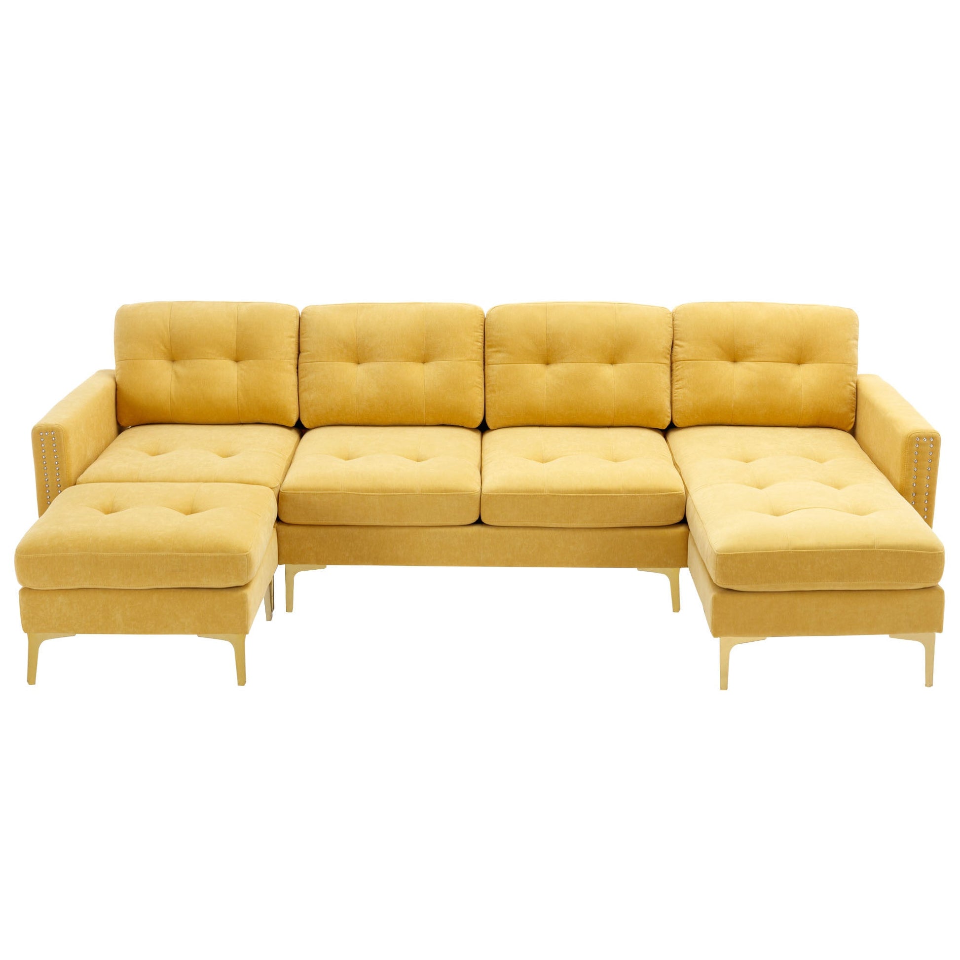 110" L-Shape Convertible Sectional Sofa Couch with Movable Ottoman for Living Room, Apartment, Office, Yellow - Divine Heart L.A.