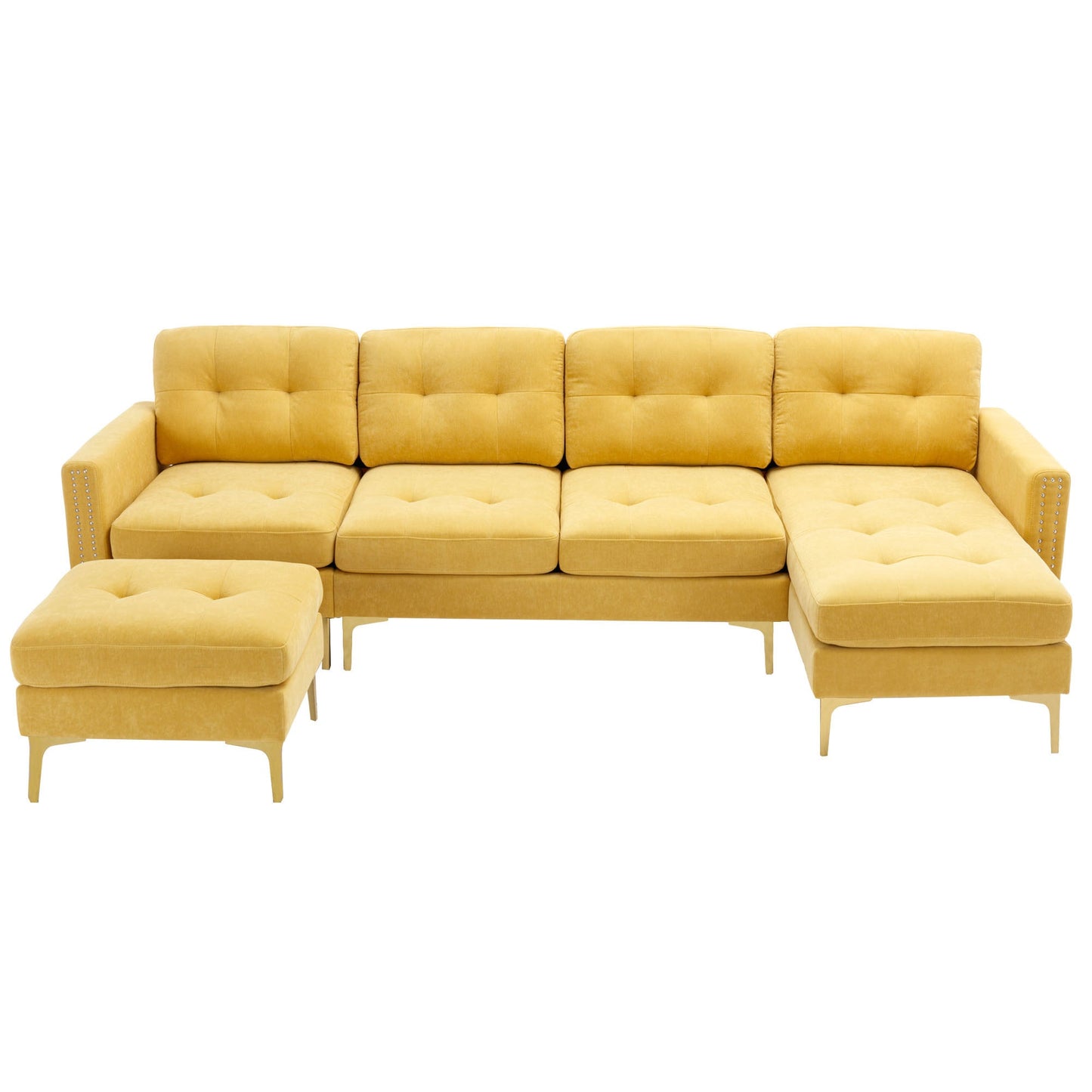 110" L-Shape Convertible Sectional Sofa Couch with Movable Ottoman for Living Room, Apartment, Office, Yellow - Divine Heart L.A.