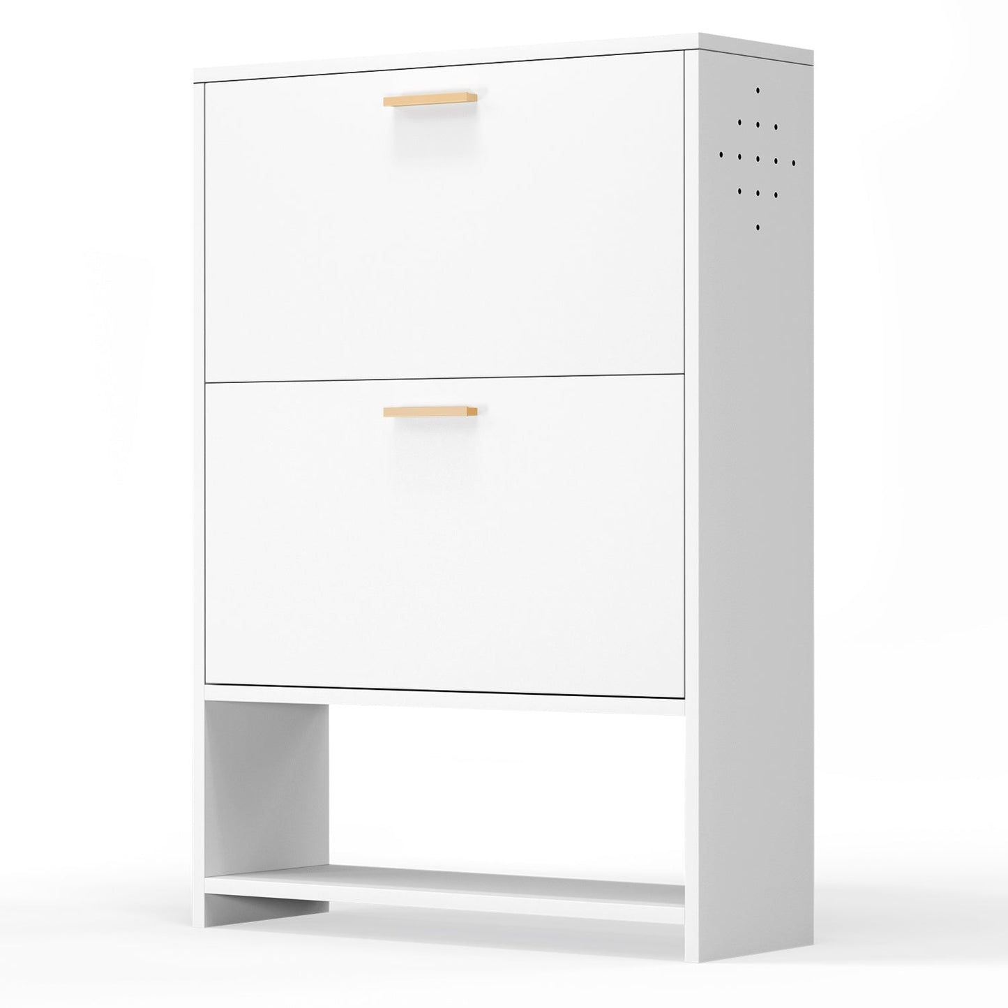 2 Drawer All Steel Large Shoe Cabinet, Freestanding Shoe Rack Organizer with Flip Door, 2 Tiers Modern Tipping Bucket Shoe Cabinet for Entryway, Hallway, Bedroom, White (Requires Assembly) - Divine Heart L.A.