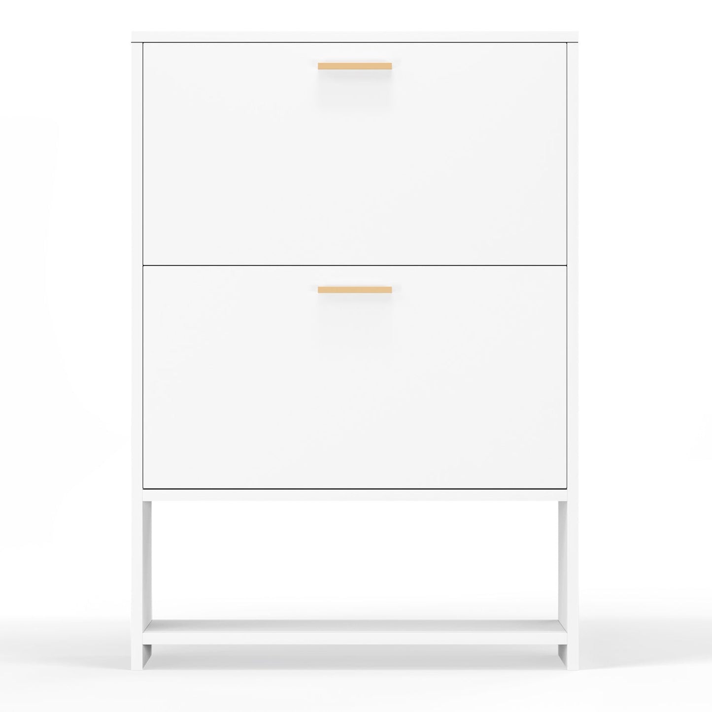 2 Drawer All Steel Large Shoe Cabinet, Freestanding Shoe Rack Organizer with Flip Door, 2 Tiers Modern Tipping Bucket Shoe Cabinet for Entryway, Hallway, Bedroom, White (Requires Assembly) - Divine Heart L.A.