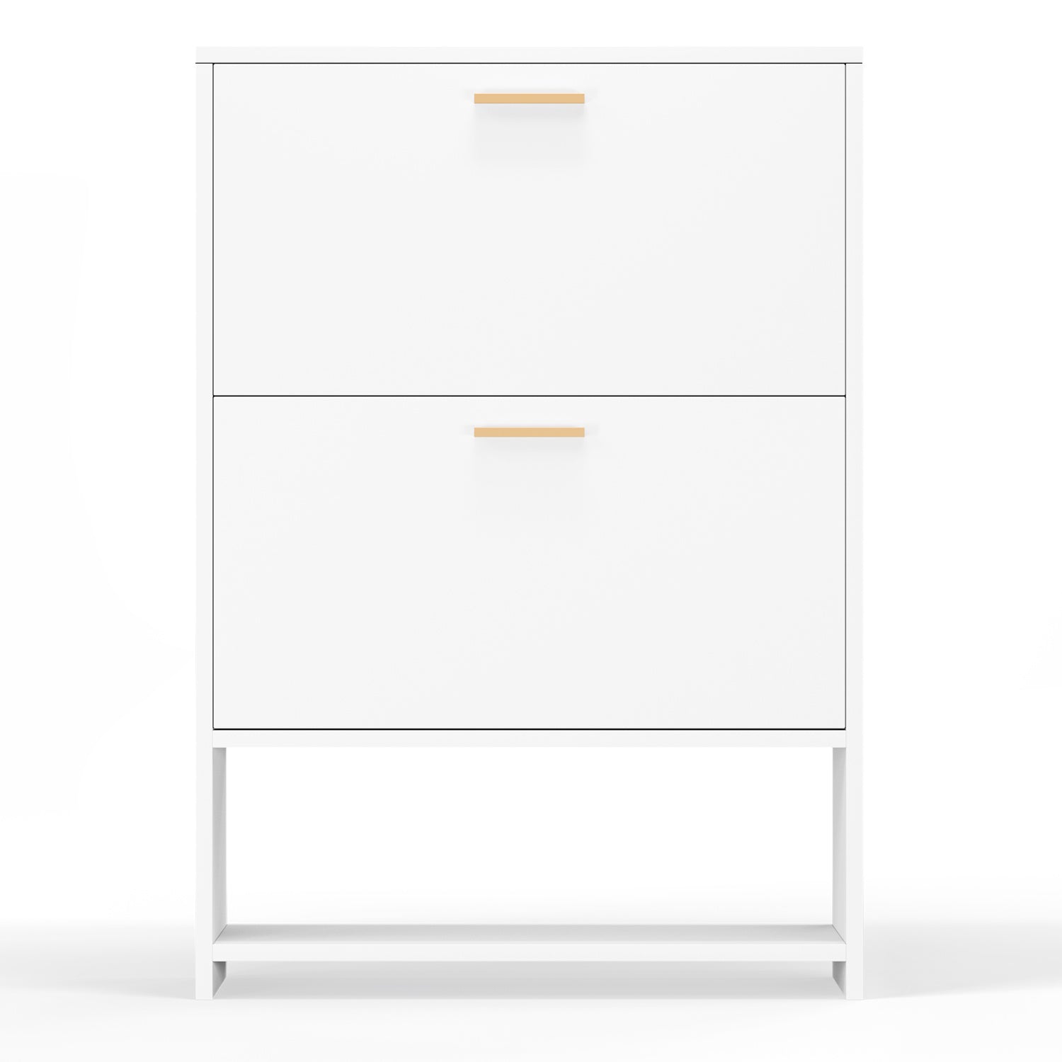 2 Drawer All Steel Large Shoe Cabinet, Freestanding Shoe Rack Organizer with Flip Door, 2 Tiers Modern Tipping Bucket Shoe Cabinet for Entryway, Hallway, Bedroom, White (Requires Assembly) - Divine Heart L.A.