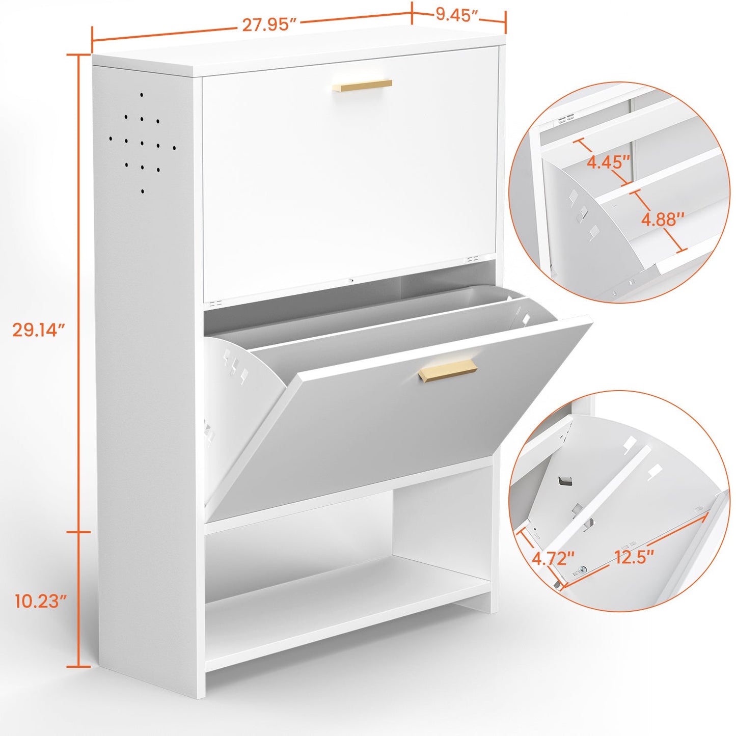 2 Drawer All Steel Large Shoe Cabinet, Freestanding Shoe Rack Organizer with Flip Door, 2 Tiers Modern Tipping Bucket Shoe Cabinet for Entryway, Hallway, Bedroom, White (Requires Assembly) - Divine Heart L.A.