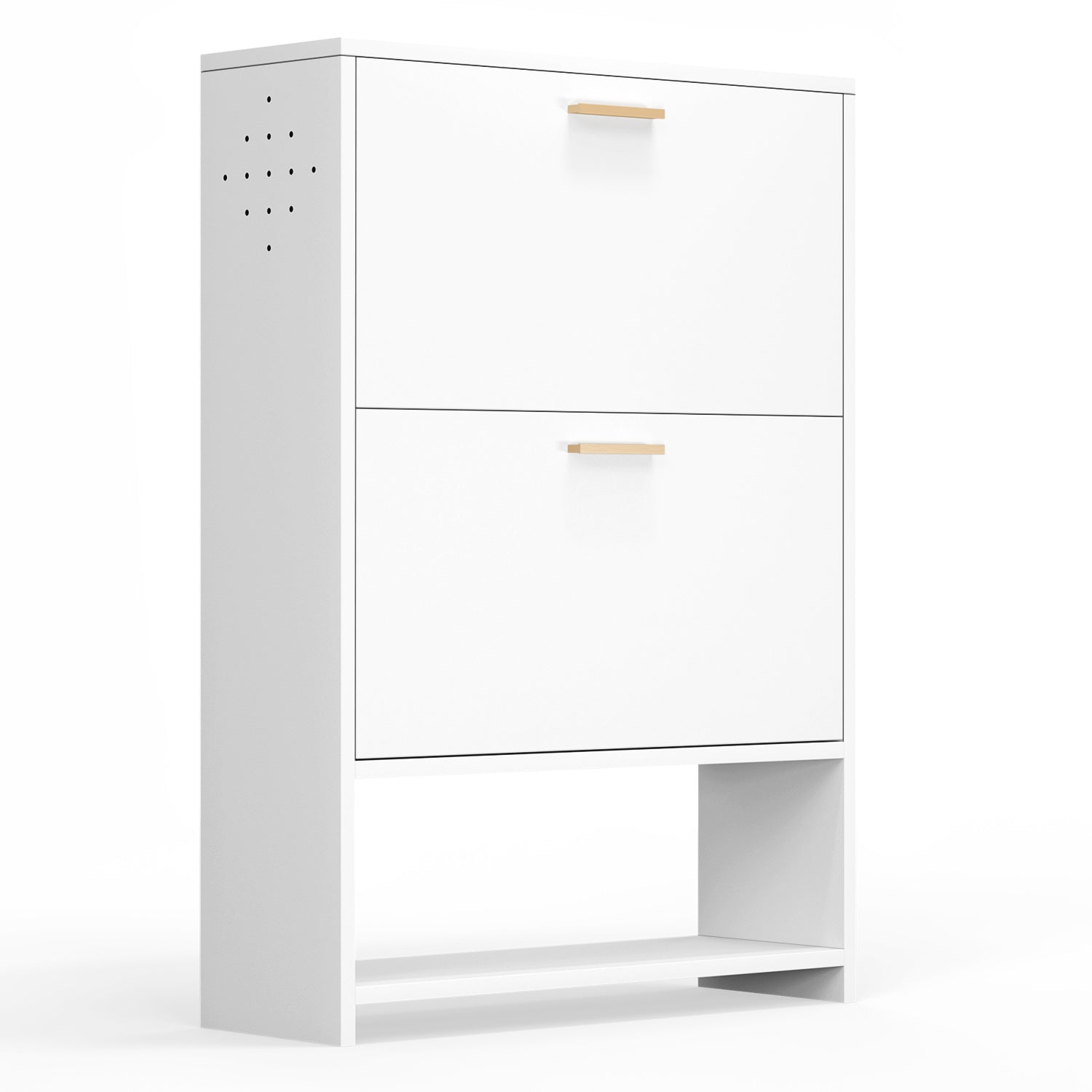 2 Drawer All Steel Large Shoe Cabinet, Freestanding Shoe Rack Organizer with Flip Door, 2 Tiers Modern Tipping Bucket Shoe Cabinet for Entryway, Hallway, Bedroom, White (Requires Assembly) - Divine Heart L.A.