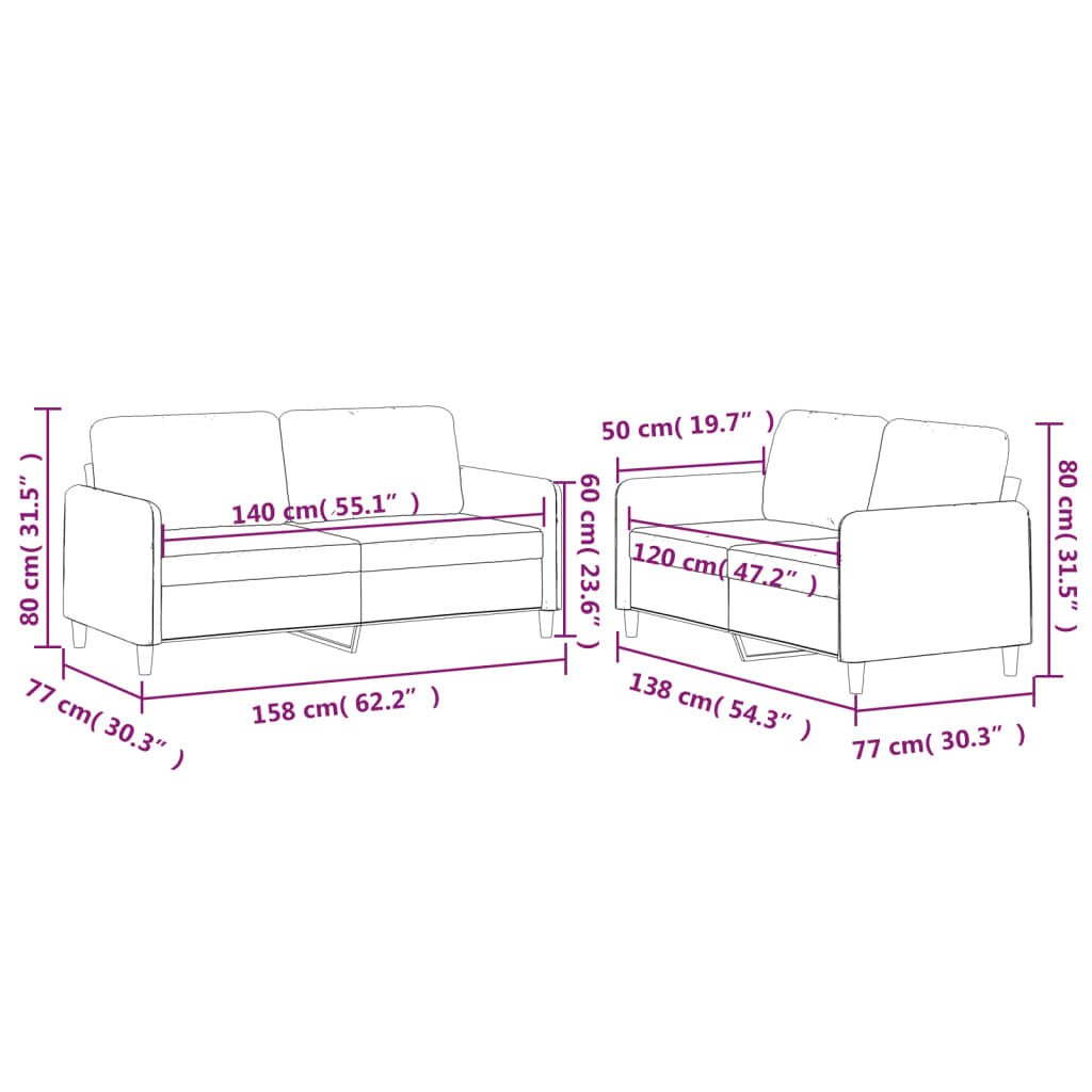 2 Piece Sofa Set with Cushions Black Fabric - Divine Heart L.A.