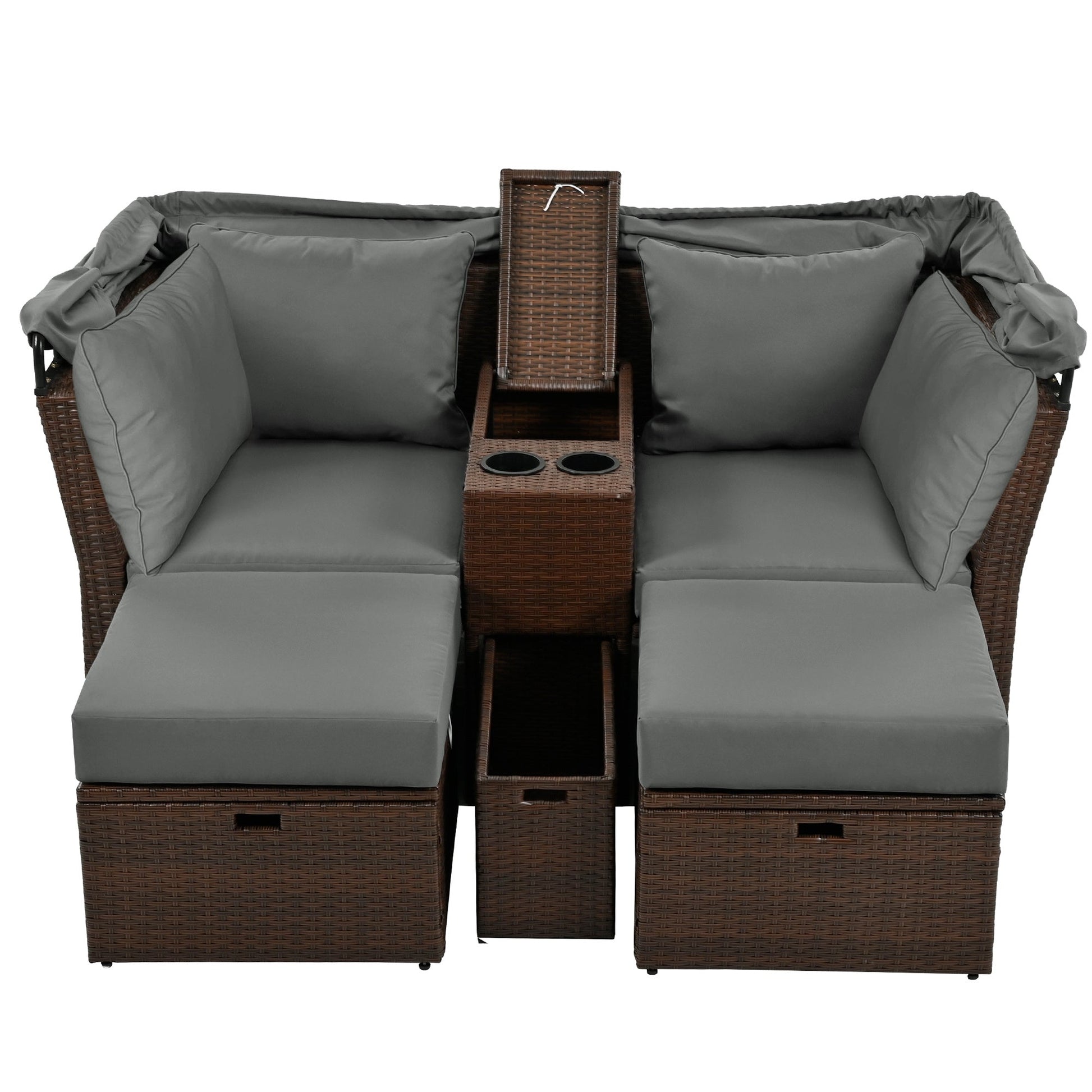 2-Seater Outdoor Patio Daybed Outdoor Double Daybed Outdoor Loveseat Sofa Set with Foldable Awning - Divine Heart L.A.