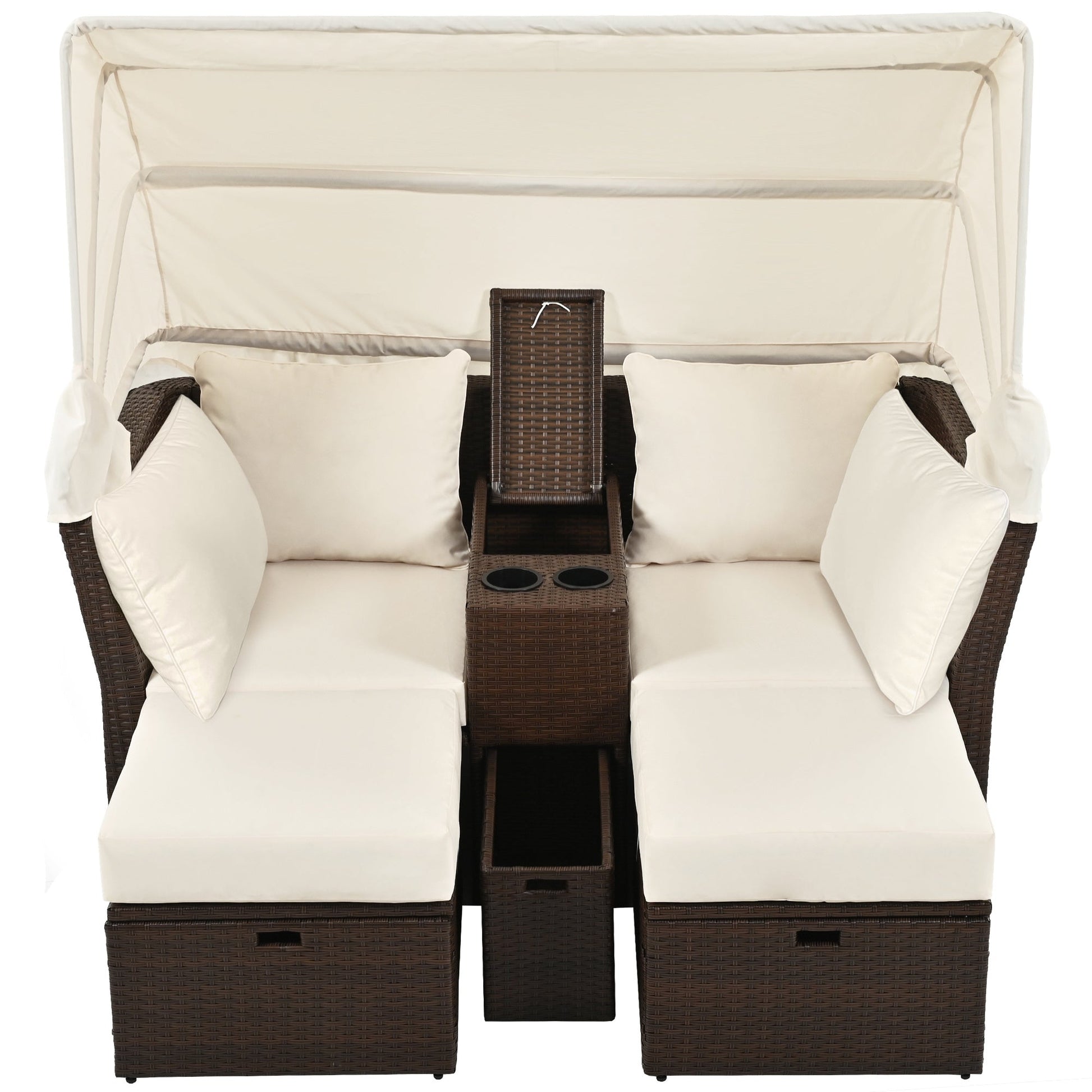 2-Seater Outdoor Patio Daybed Outdoor Double Daybed Outdoor Loveseat Sofa Set with Foldable Awning - Divine Heart L.A.