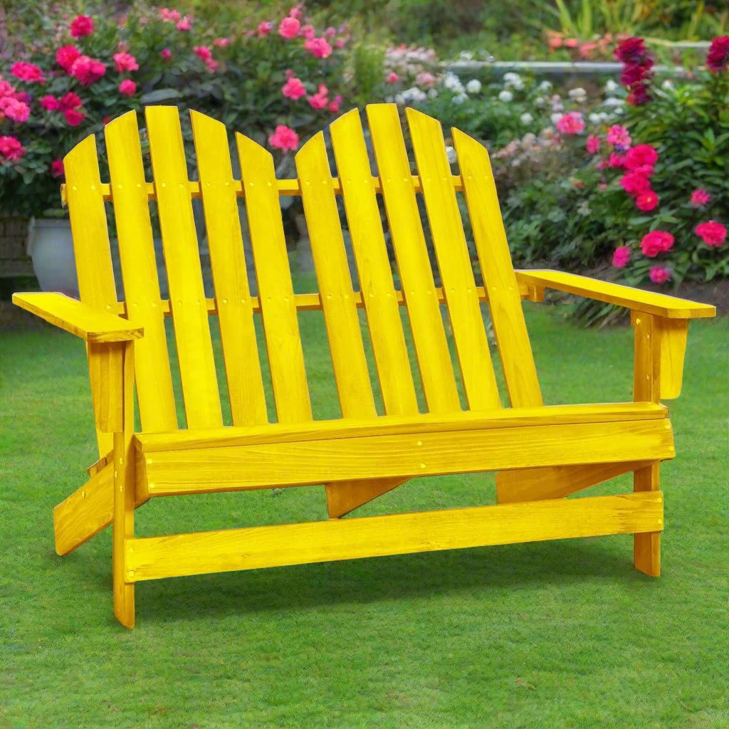 2-Seater Patio Adirondack Chair Solid Wood Fir Yellow - Divine Heart L.A.