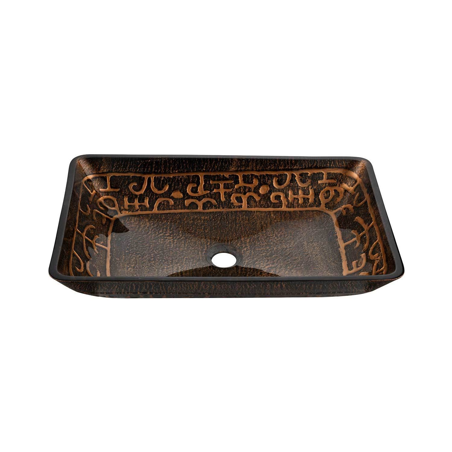 22.25" L - 14.5" W - 4 4 - 3/8 in. H Golden Handmade Glass Rectangle Vessel Bathroom Sink in Brown and with Faucet and Pop - Up Drain in Matte Black - Divine Heart L.A.