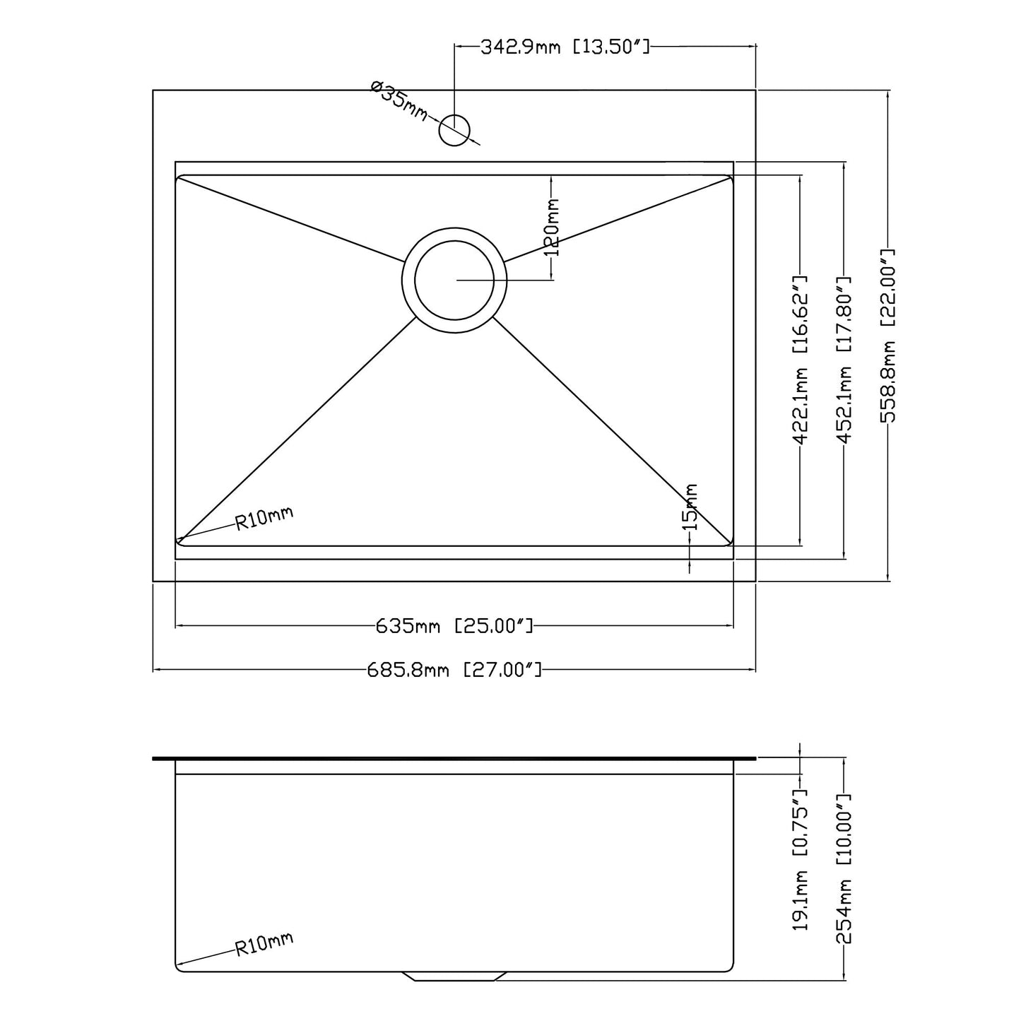 27" x 22" Drop In Kitchen Sink Gunmetal Black, 16 Gauge Stainless Steel Workstation Sink - Divine Heart L.A.