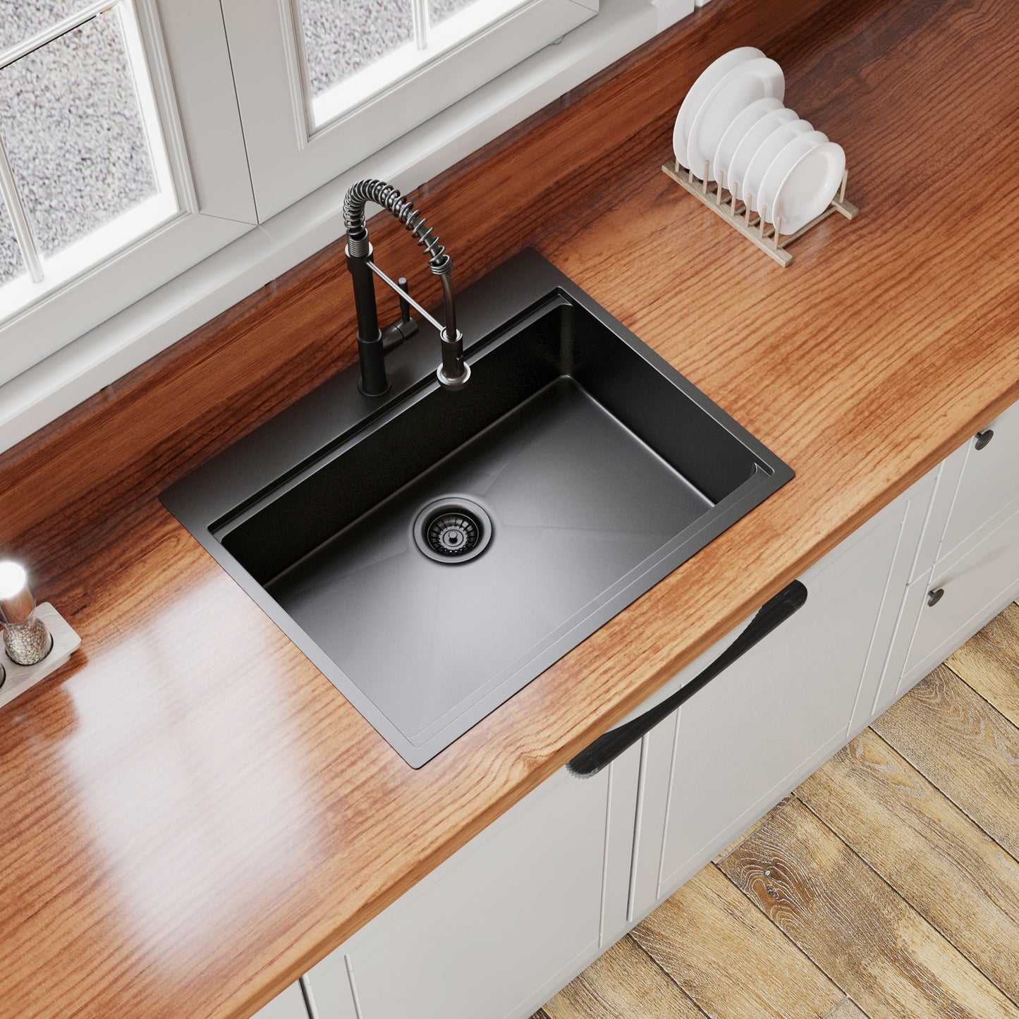 27" x 22" Drop In Kitchen Sink Gunmetal Black, 16 Gauge Stainless Steel Workstation Sink - Divine Heart L.A.