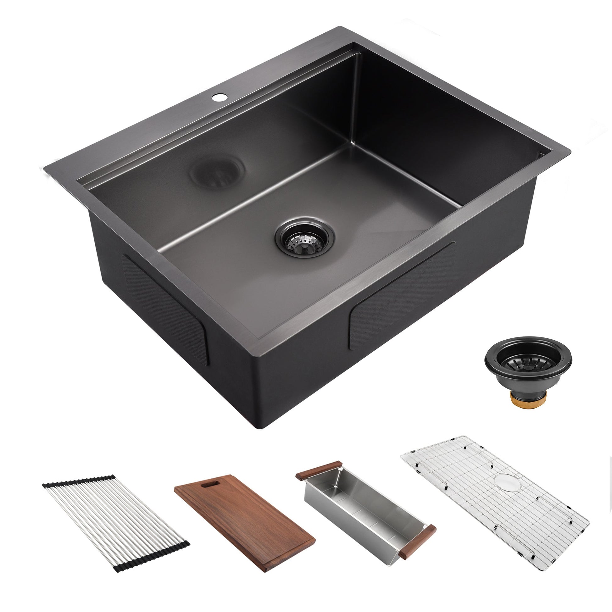 27" x 22" Drop In Kitchen Sink Gunmetal Black, 16 Gauge Stainless Steel Workstation Sink - Divine Heart L.A.