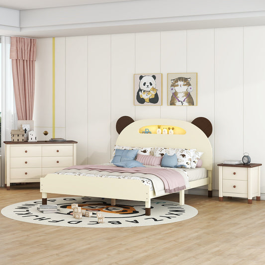 3 Pc Bear-Shaped Full Platform Bed with Nightstand and Storage - Divine Heart L.A.