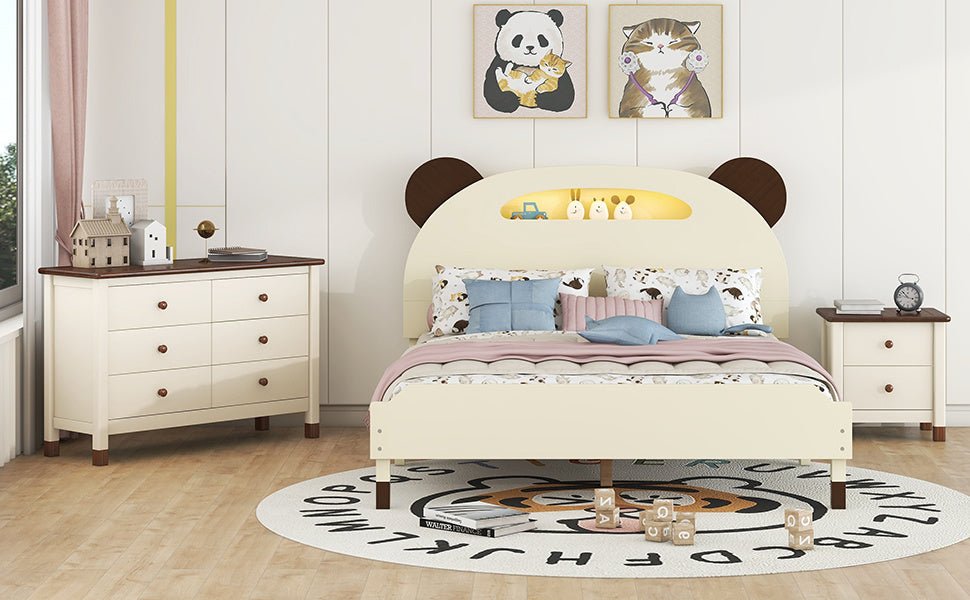 3 Pc Bear-Shaped Full Platform Bed with Nightstand and Storage - Divine Heart L.A.