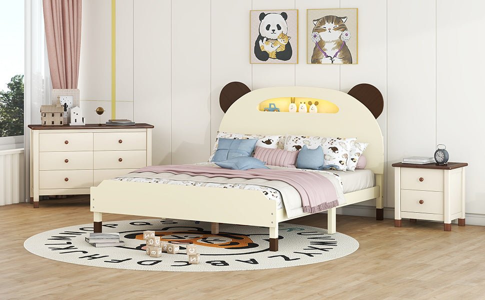 3 Pc Bear-Shaped Full Platform Bed with Nightstand and Storage - Divine Heart L.A.