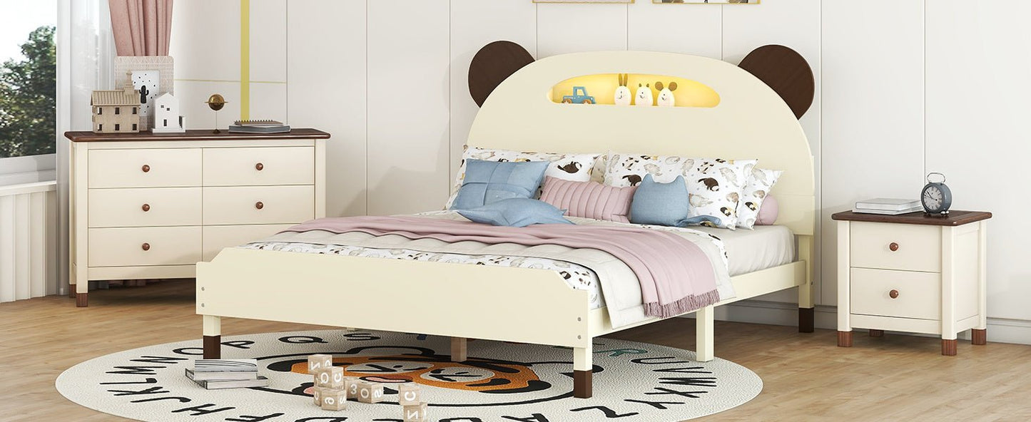 3 Pc Bear-Shaped Full Platform Bed with Nightstand and Storage - Divine Heart L.A.