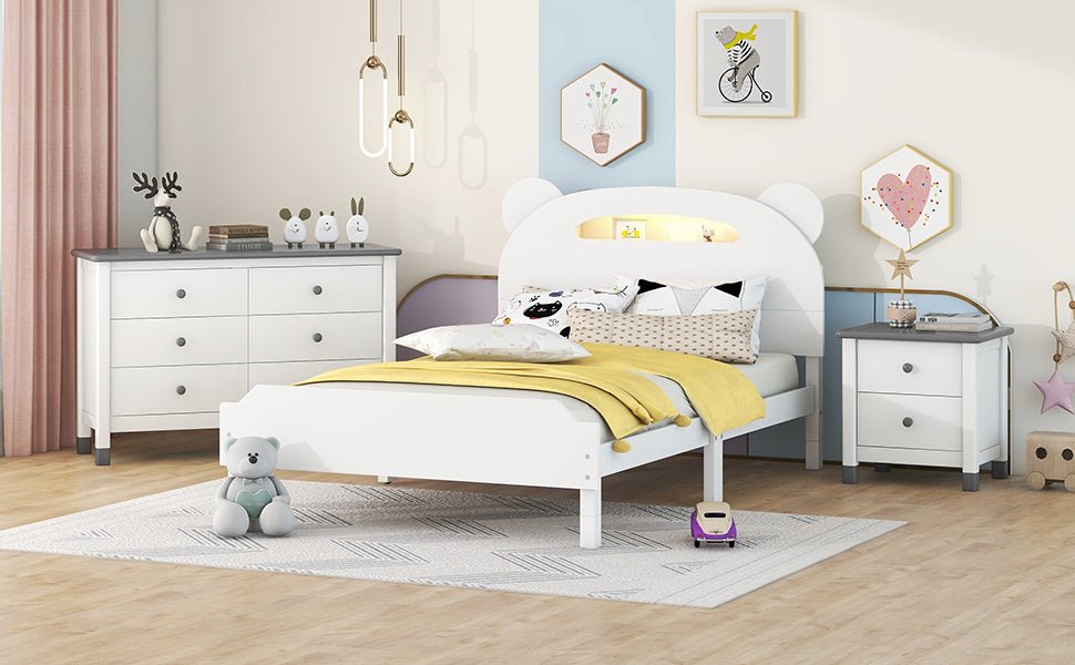 3 Pc. Bear-Shaped Twin Platform Bed with Nightstand and Dresser - Divine Heart L.A.