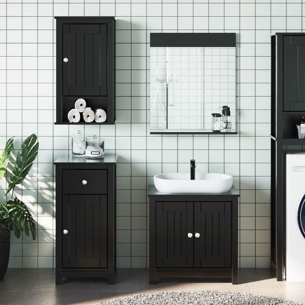 3 Piece Bathroom Furniture Set BERG Black Solid Wood Pine - Divine Heart L.A.