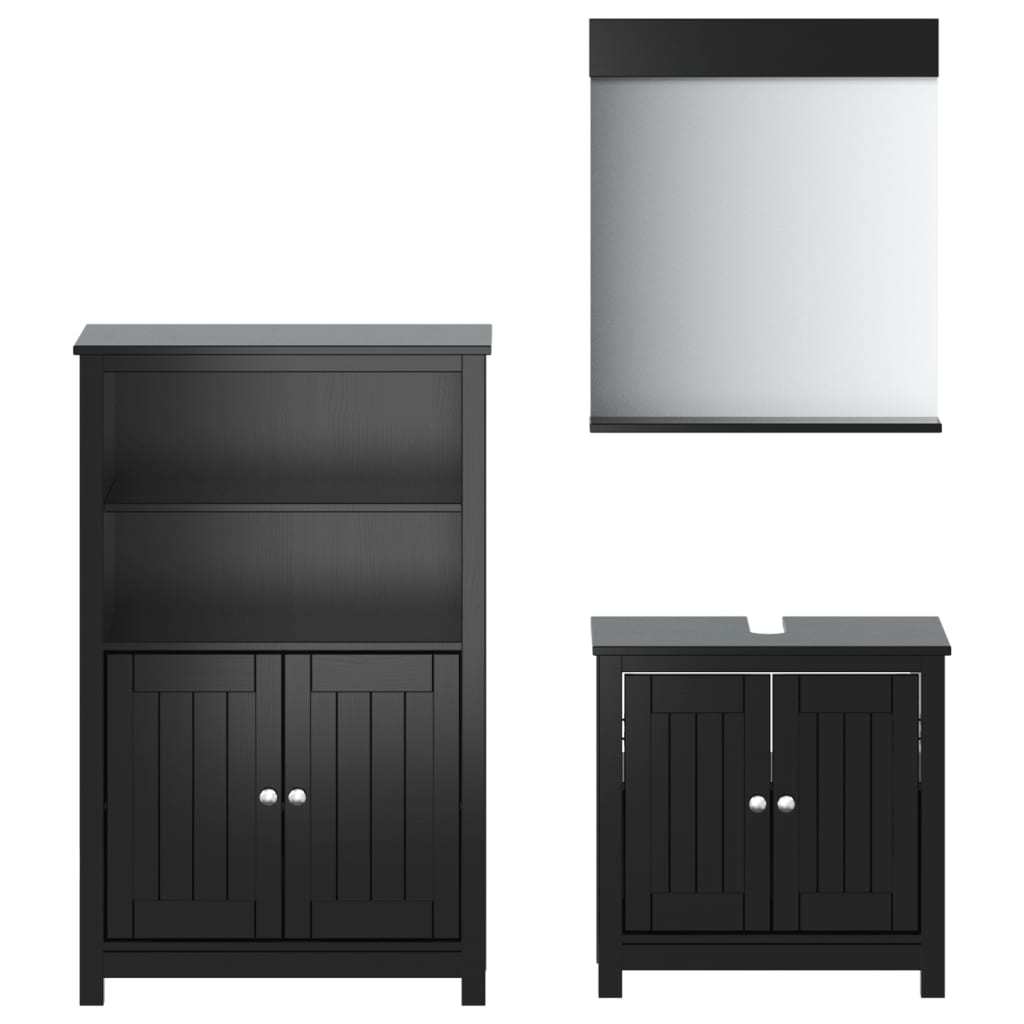 3 Piece Bathroom Furniture Set BERG Black Solid Wood Pine - Divine Heart L.A.