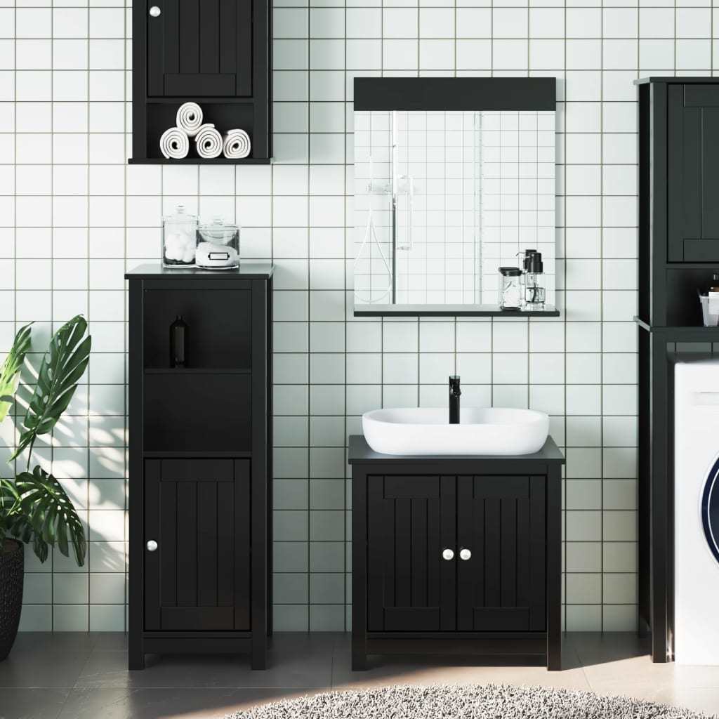 3 Piece Bathroom Furniture Set BERG Black Solid Wood Pine - Divine Heart L.A.