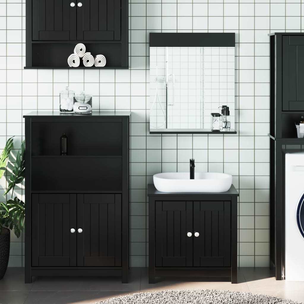 3 Piece Bathroom Furniture Set BERG Black Solid Wood Pine - Divine Heart L.A.