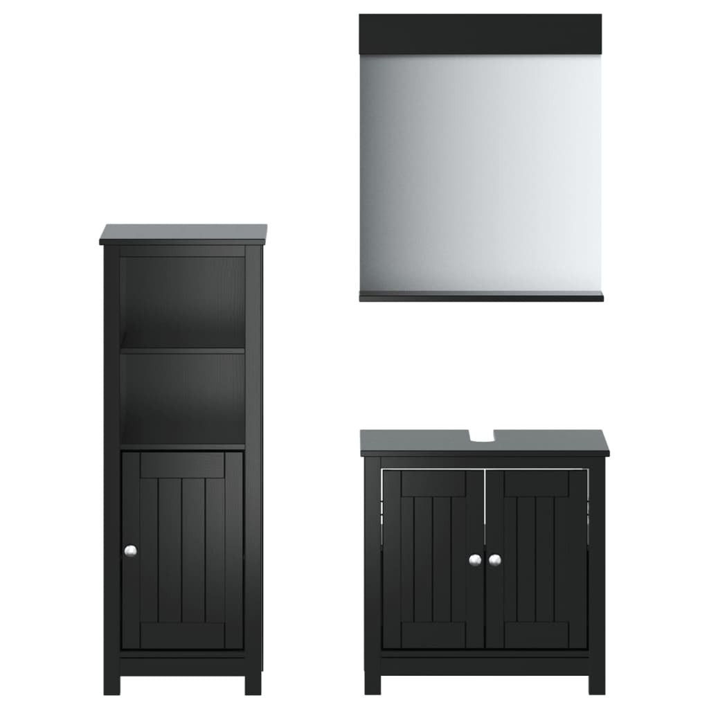 3 Piece Bathroom Furniture Set BERG Black Solid Wood Pine - Divine Heart L.A.