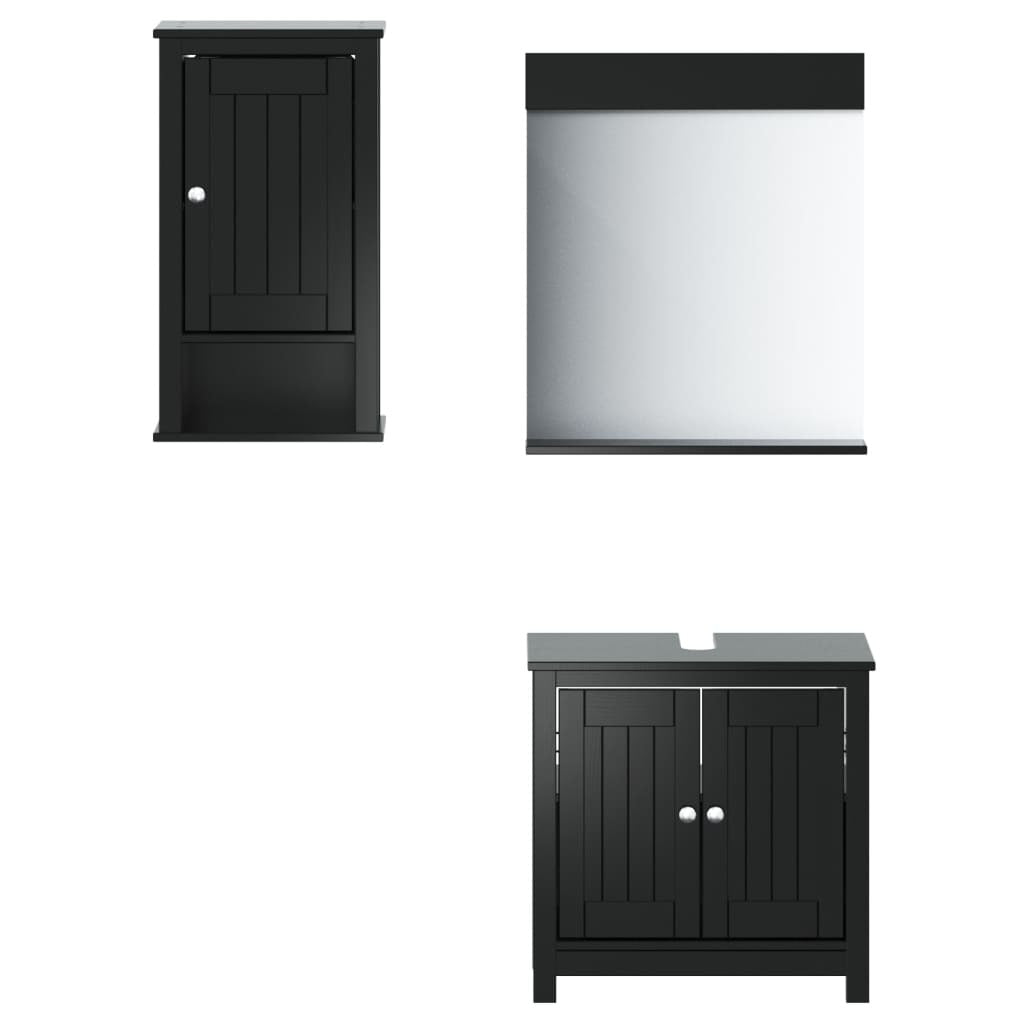 3 Piece Bathroom Furniture Set BERG Black Solid Wood Pine - Divine Heart L.A.