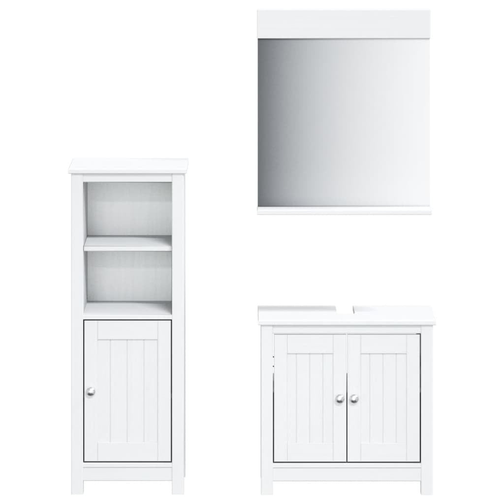 3 Piece Bathroom Furniture Set BERG White Solid Wood Pine - Divine Heart L.A.