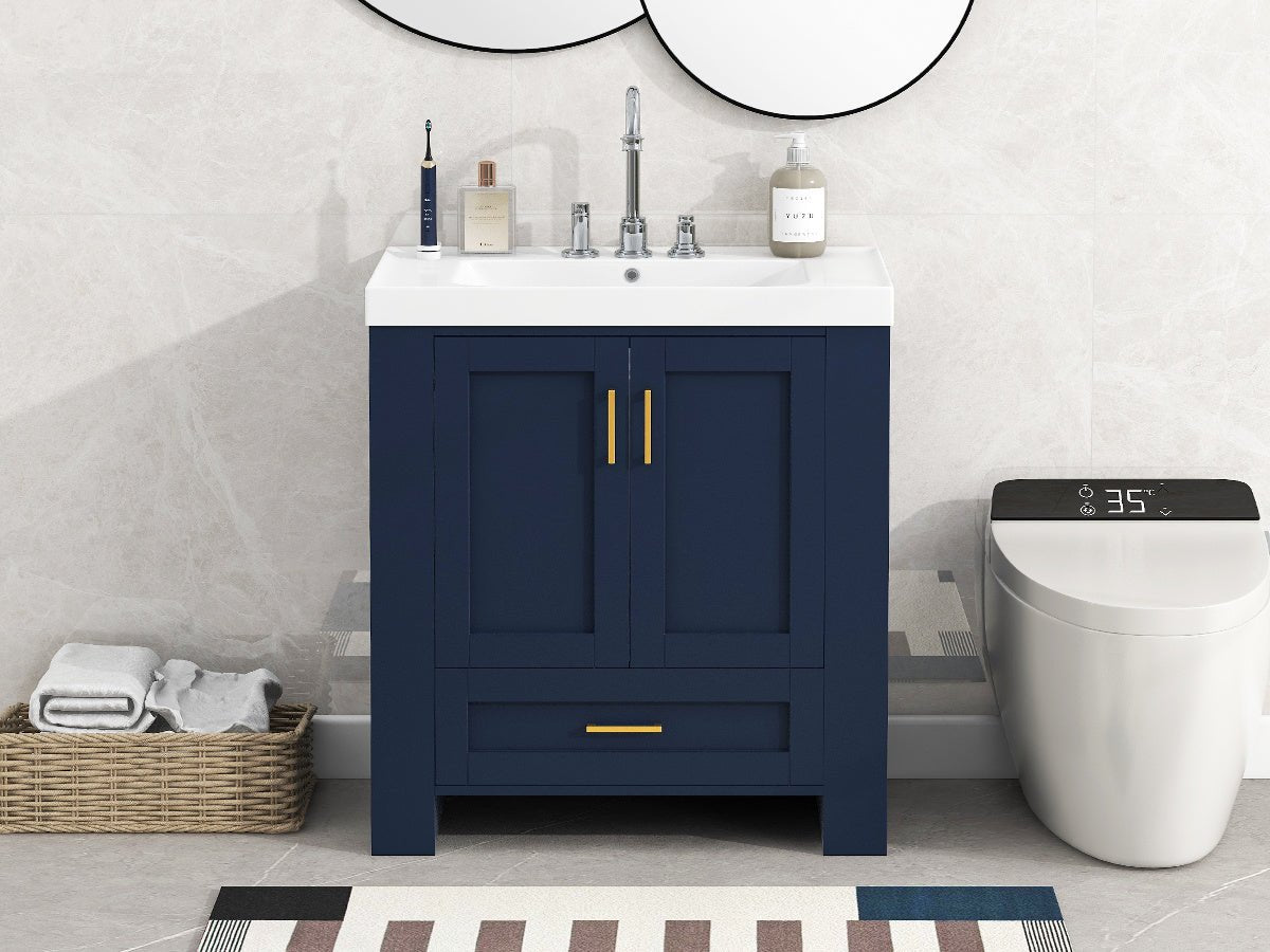 30'' Bathroom Vanity with Seperate Basin Sink, Modern Bathroom Storage Cabinet with Double-sided Storage Shelf, Freestanding Bathroom Vanity Cabinet with Single Sink - Divine Heart L.A.