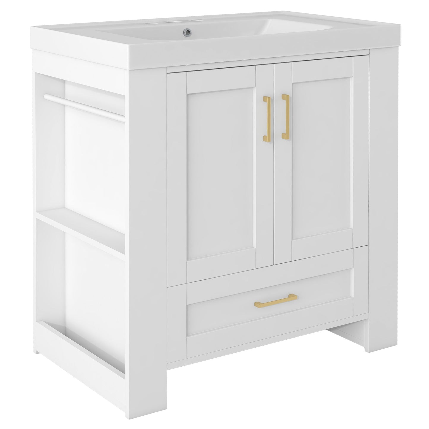 30'' Bathroom Vanity with Seperate Basin Sink, Modern Bathroom Storage Cabinet with Double-sided Storage Shelf, Freestanding Bathroom Vanity Cabinet with Single Sink - Divine Heart L.A.