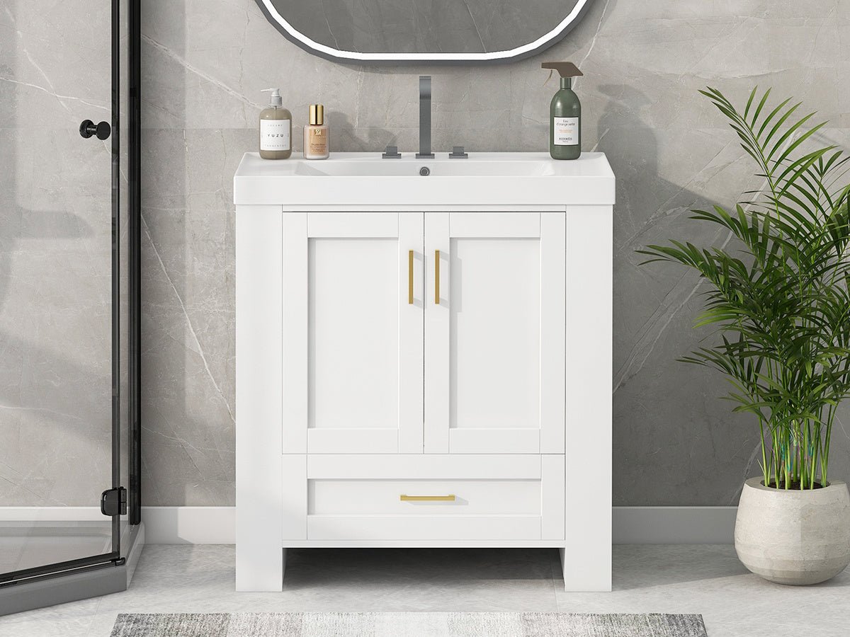 30'' Bathroom Vanity with Seperate Basin Sink, Modern Bathroom Storage Cabinet with Double-sided Storage Shelf, Freestanding Bathroom Vanity Cabinet with Single Sink - Divine Heart L.A.