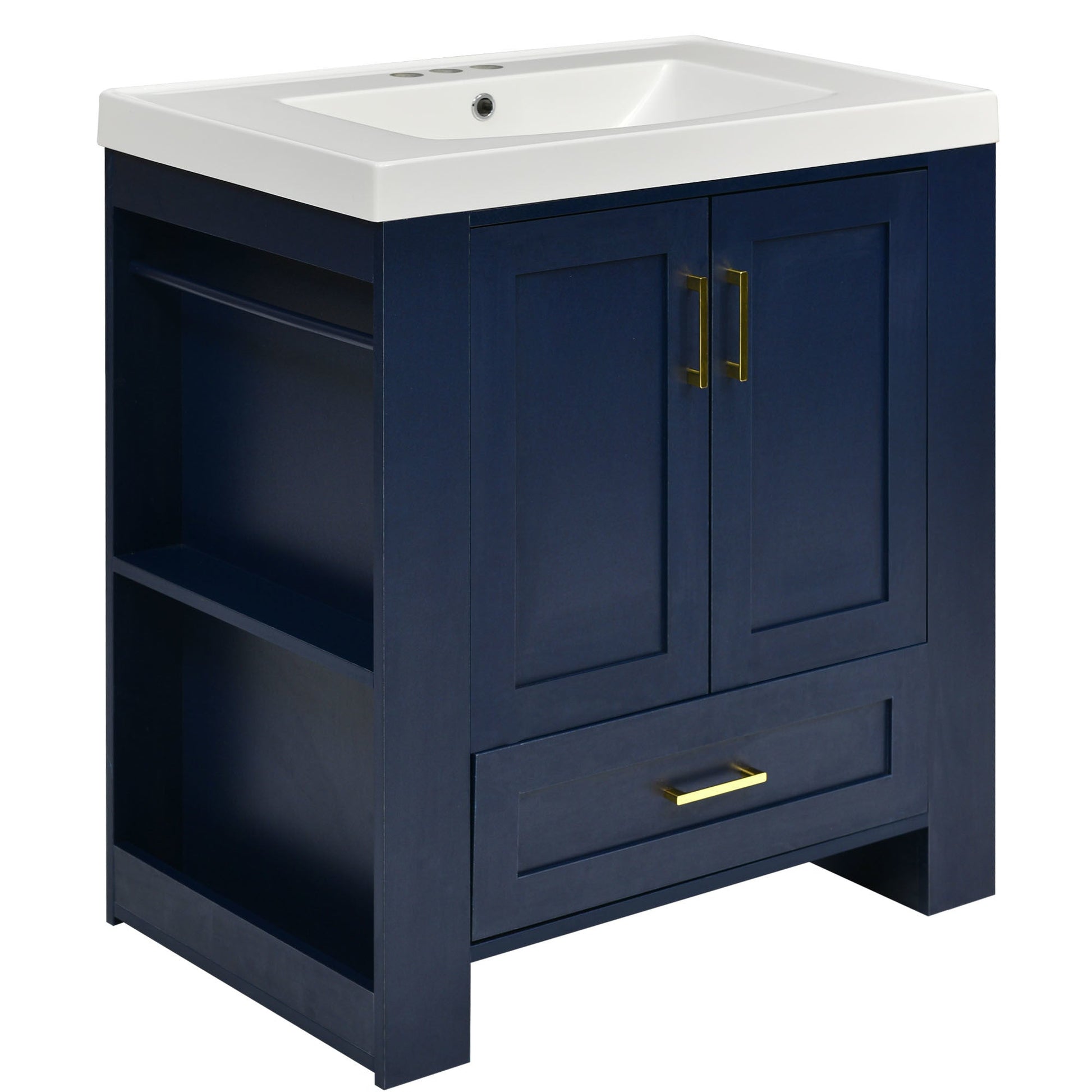 30'' Bathroom Vanity with Seperate Basin Sink, Modern Bathroom Storage Cabinet with Double-sided Storage Shelf, Freestanding Bathroom Vanity Cabinet with Single Sink - Divine Heart L.A.