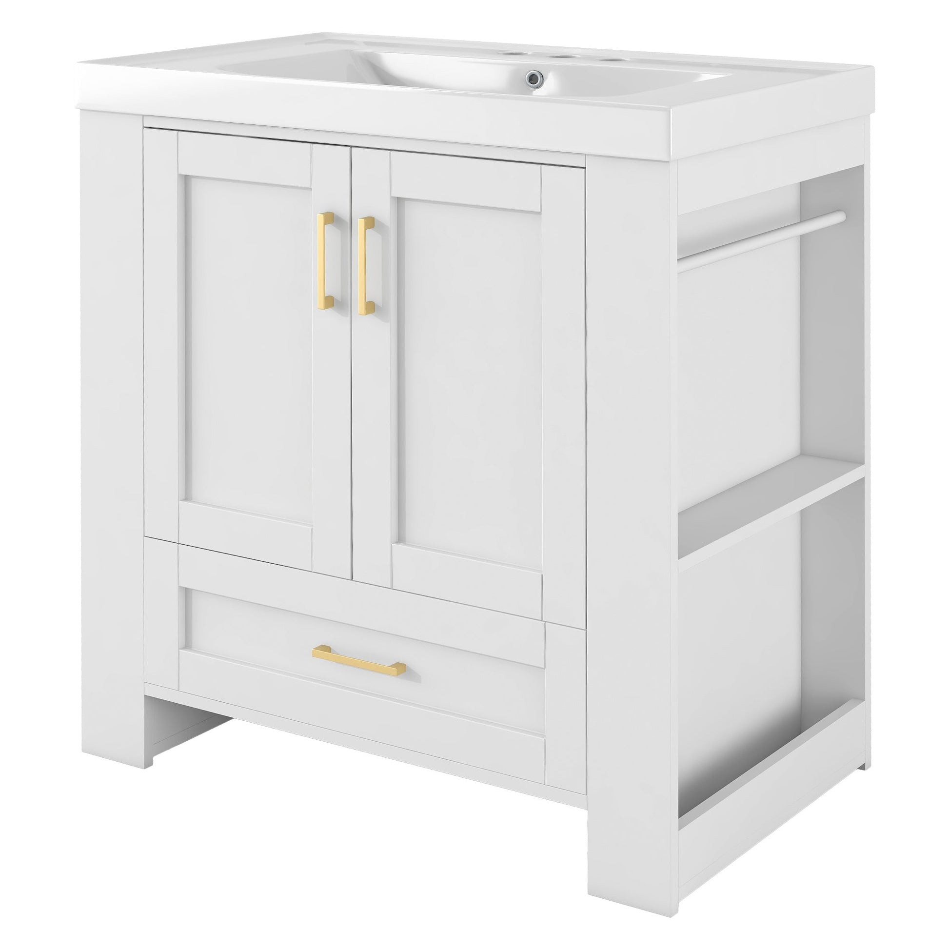 30'' Bathroom Vanity with Seperate Basin Sink, Modern Bathroom Storage Cabinet with Double-sided Storage Shelf, Freestanding Bathroom Vanity Cabinet with Single Sink - Divine Heart L.A.