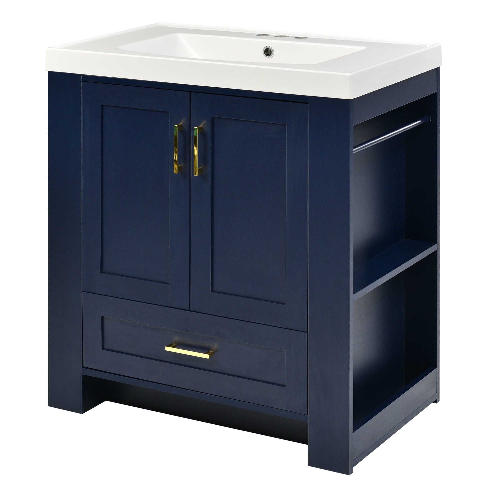 30'' Bathroom Vanity with Seperate Basin Sink, Modern Bathroom Storage Cabinet with Double-sided Storage Shelf, Freestanding Bathroom Vanity Cabinet with Single Sink - Divine Heart L.A.