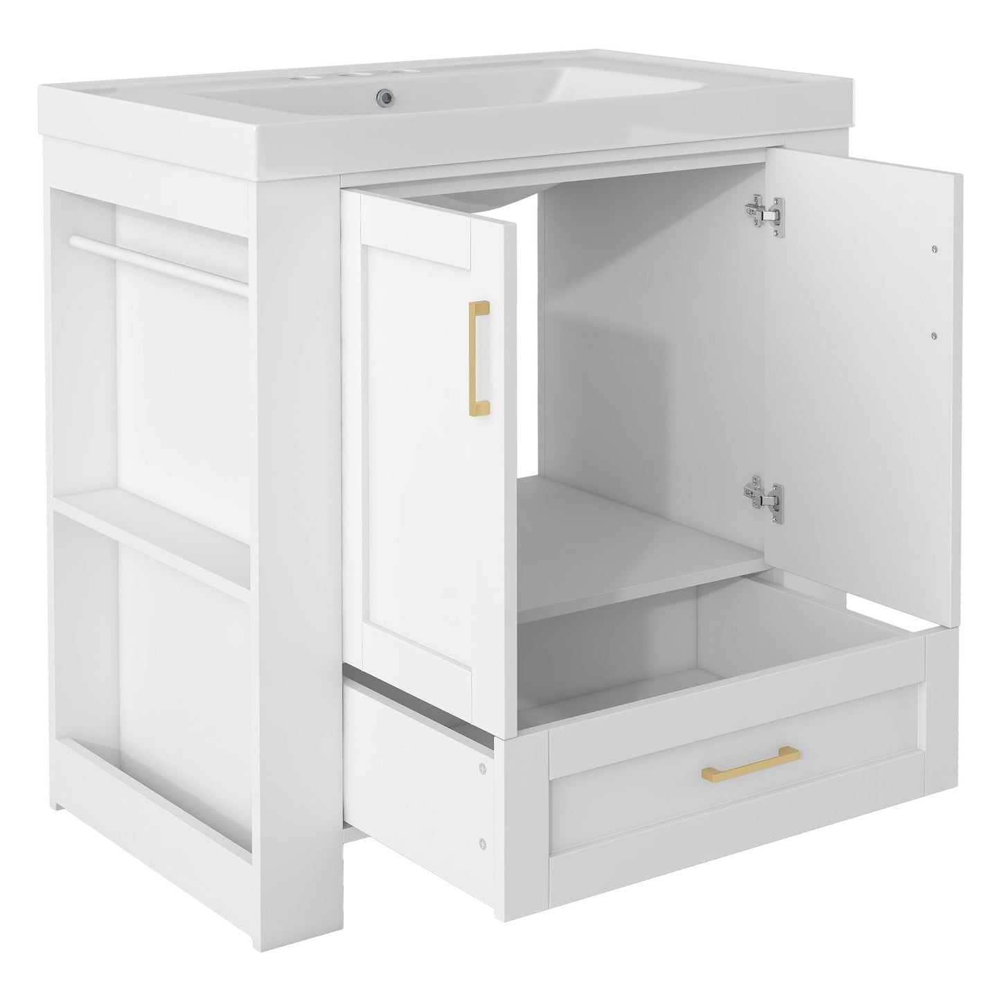 30'' Bathroom Vanity with Seperate Basin Sink, Modern Bathroom Storage Cabinet with Double-sided Storage Shelf, Freestanding Bathroom Vanity Cabinet with Single Sink - Divine Heart L.A.