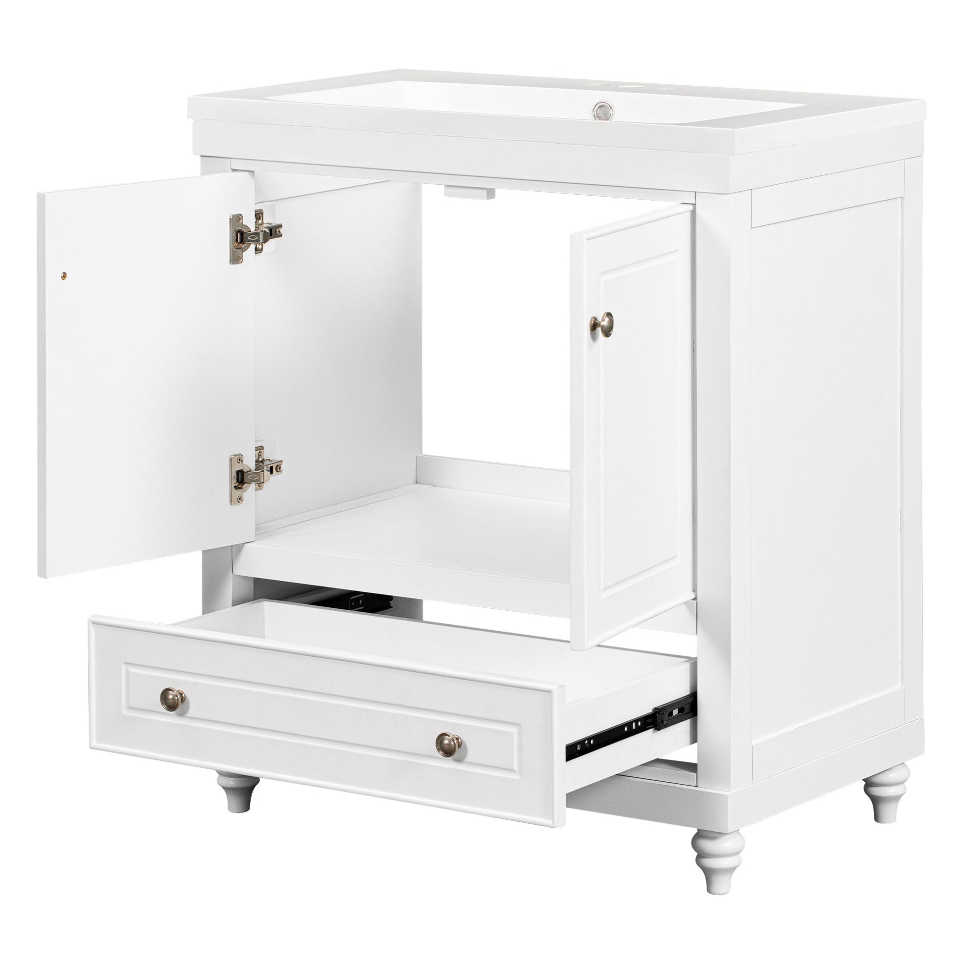 30" Bathroom Vanity with Sink; Combo; Cabinet with Doors and Drawer; Solid Frame and MDF Board; White - Divine Heart L.A.