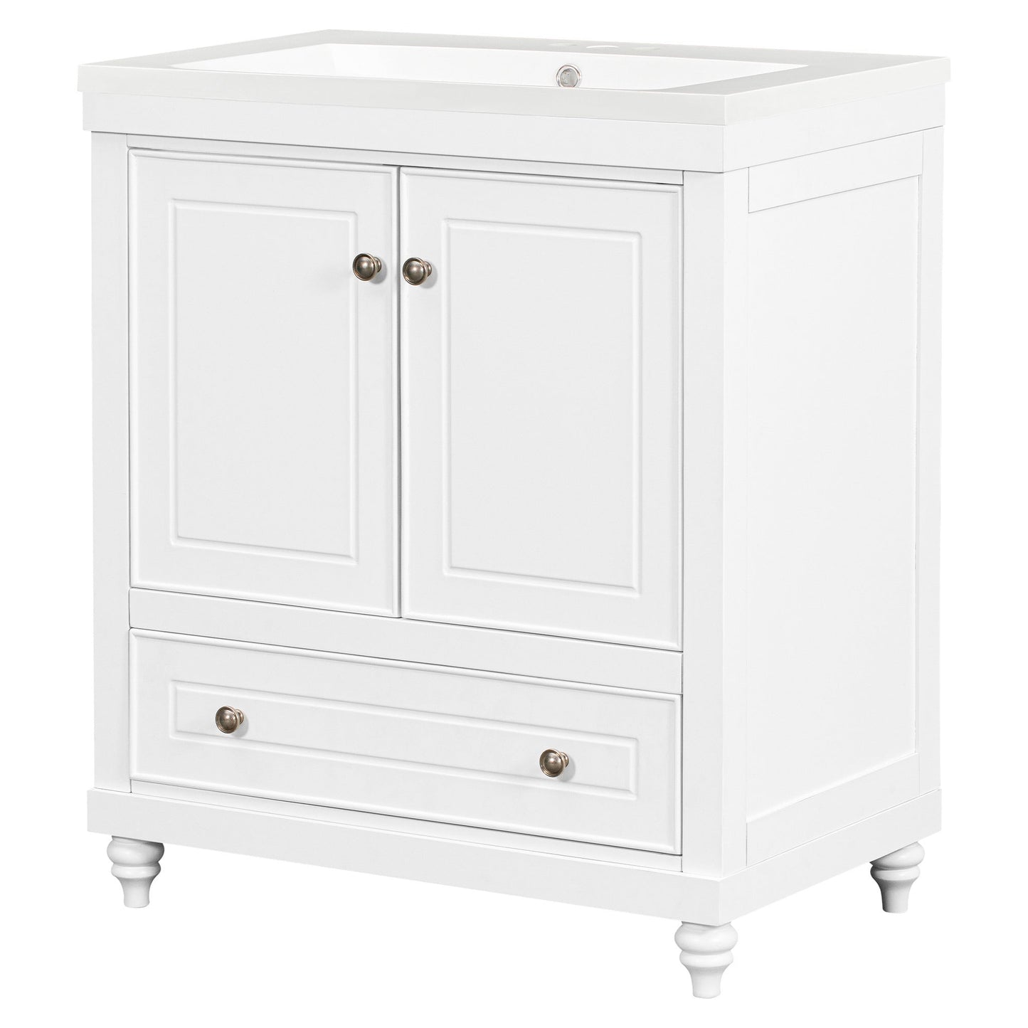 30" Bathroom Vanity with Sink; Combo; Cabinet with Doors and Drawer; Solid Frame and MDF Board; White - Divine Heart L.A.