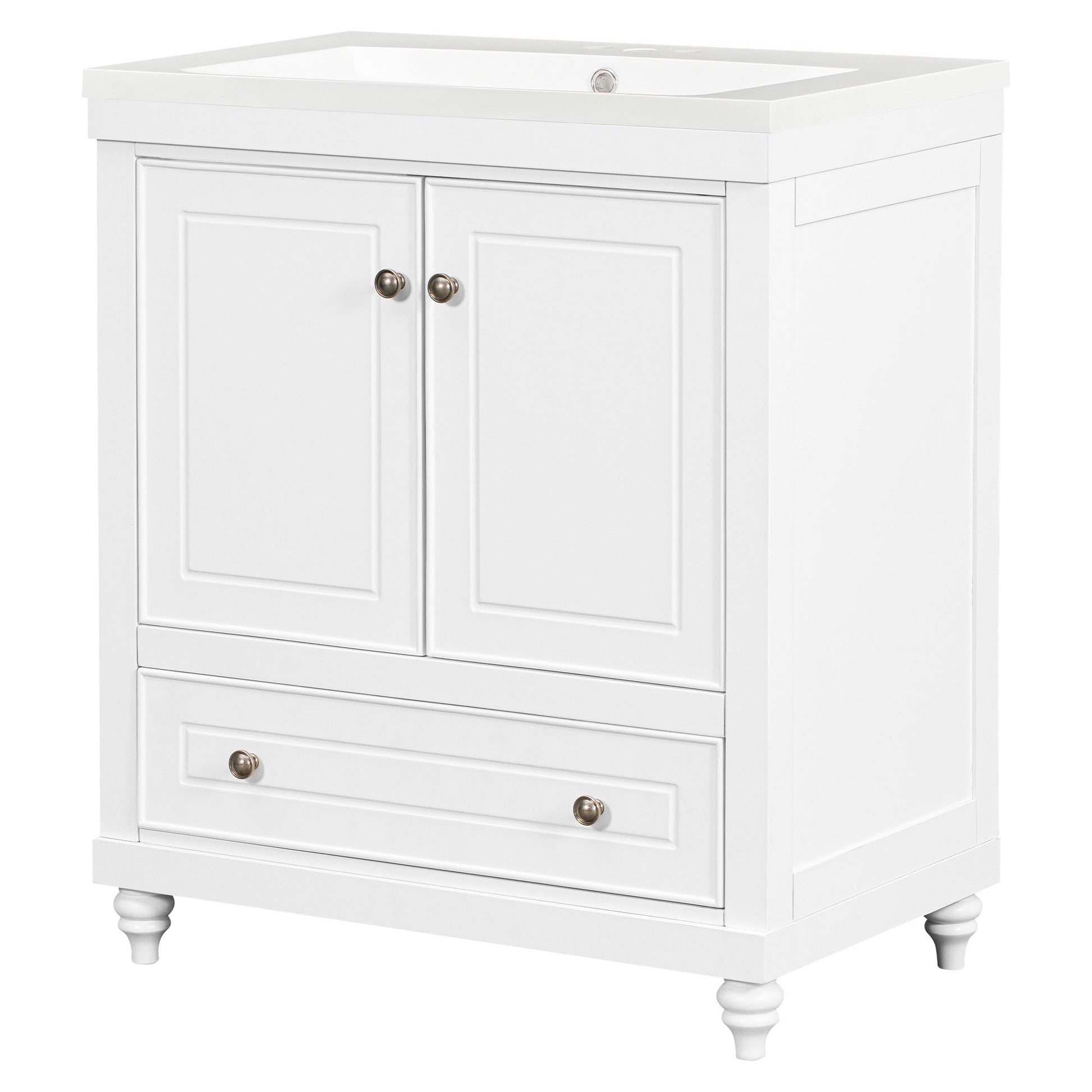 30" Bathroom Vanity with Sink; Combo; Cabinet with Doors and Drawer; Solid Frame and MDF Board; White - Divine Heart L.A.