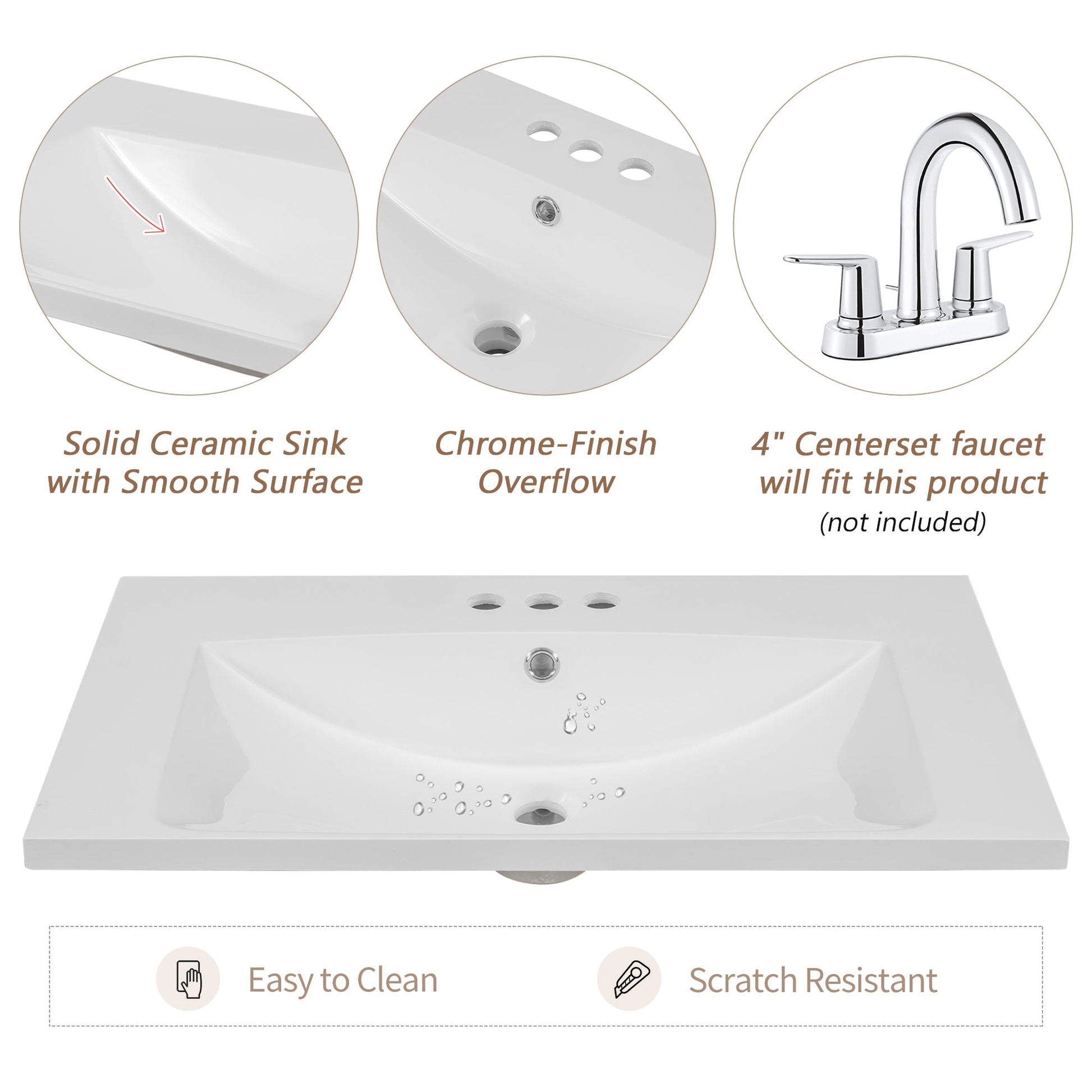 30" Bathroom Vanity with Sink; Combo; Cabinet with Doors and Drawer; Solid Frame and MDF Board; White - Divine Heart L.A.