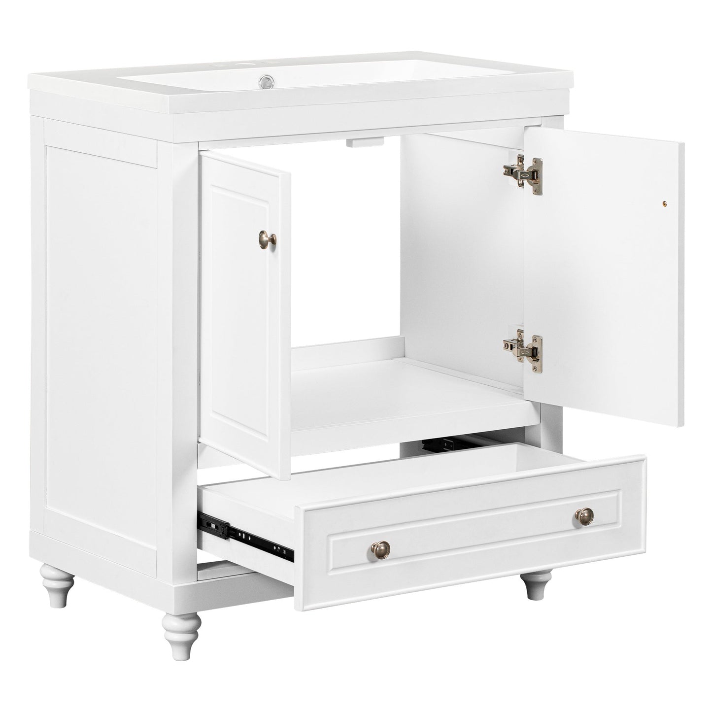 30" Bathroom Vanity with Sink; Combo; Cabinet with Doors and Drawer; Solid Frame and MDF Board; White - Divine Heart L.A.