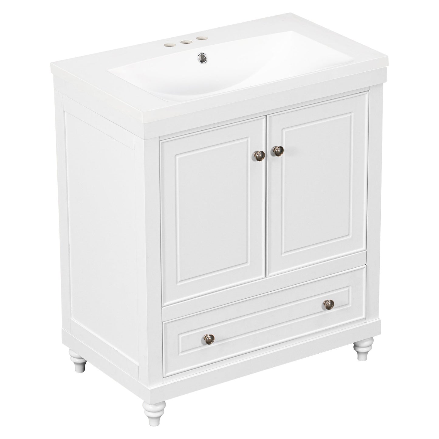 30" Bathroom Vanity with Sink; Combo; Cabinet with Doors and Drawer; Solid Frame and MDF Board; White - Divine Heart L.A.