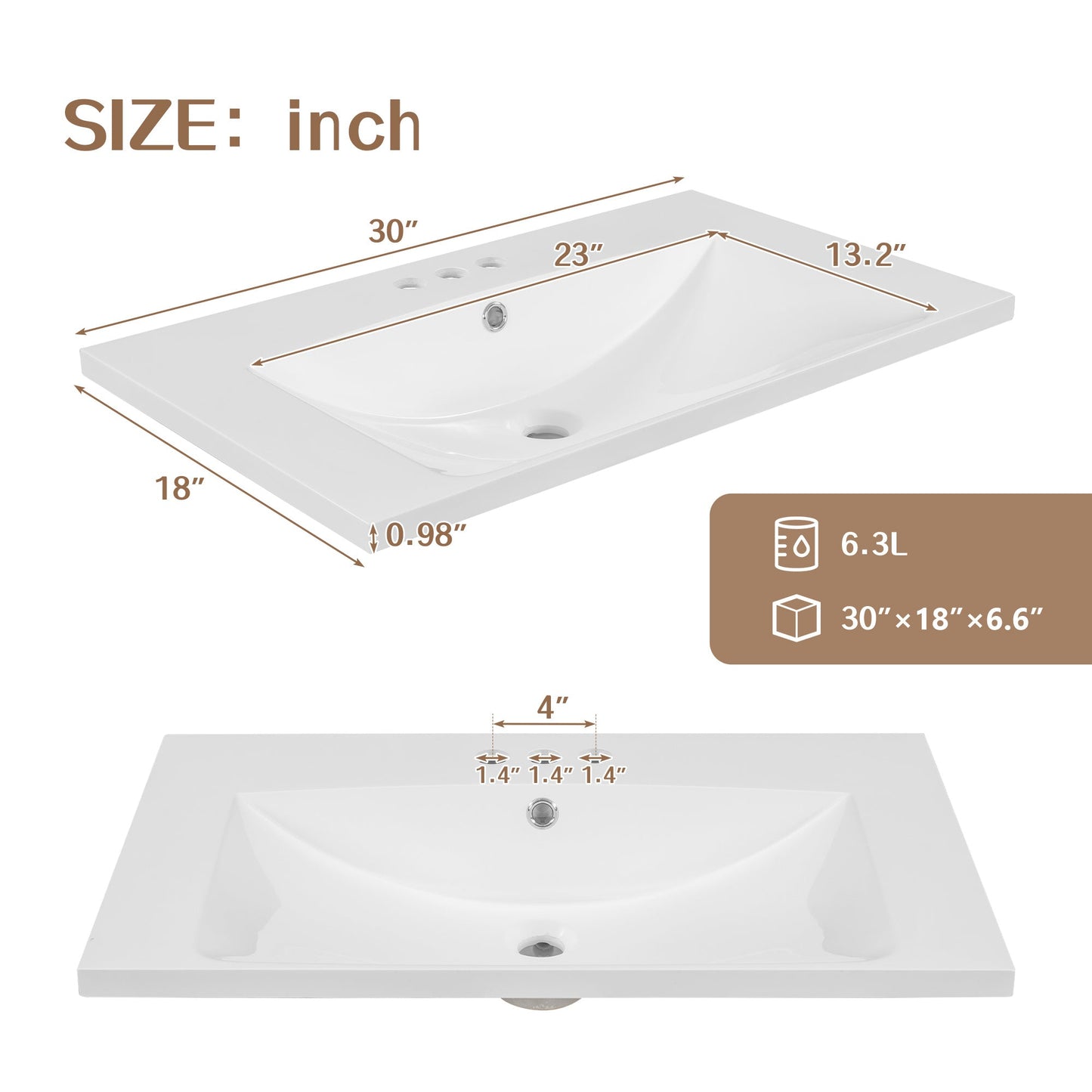 30" Bathroom Vanity with Sink; Combo; Cabinet with Doors and Drawer; Solid Frame and MDF Board; White - Divine Heart L.A.