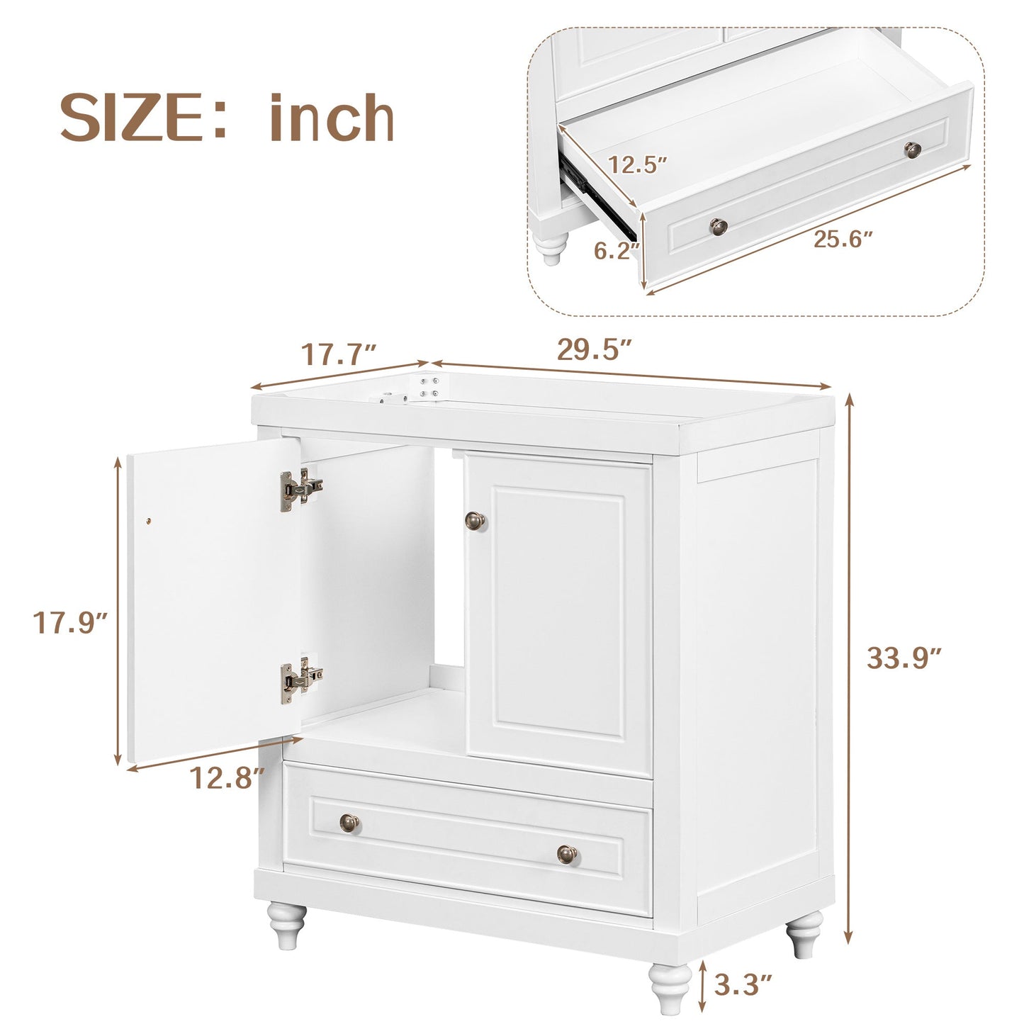 30" Bathroom Vanity with Sink; Combo; Cabinet with Doors and Drawer; Solid Frame and MDF Board; White - Divine Heart L.A.