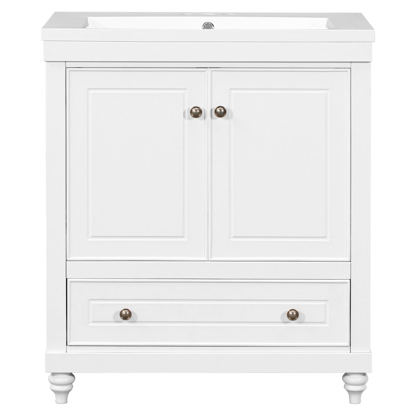 30" Bathroom Vanity with Sink; Combo; Cabinet with Doors and Drawer; Solid Frame and MDF Board; White - Divine Heart L.A.