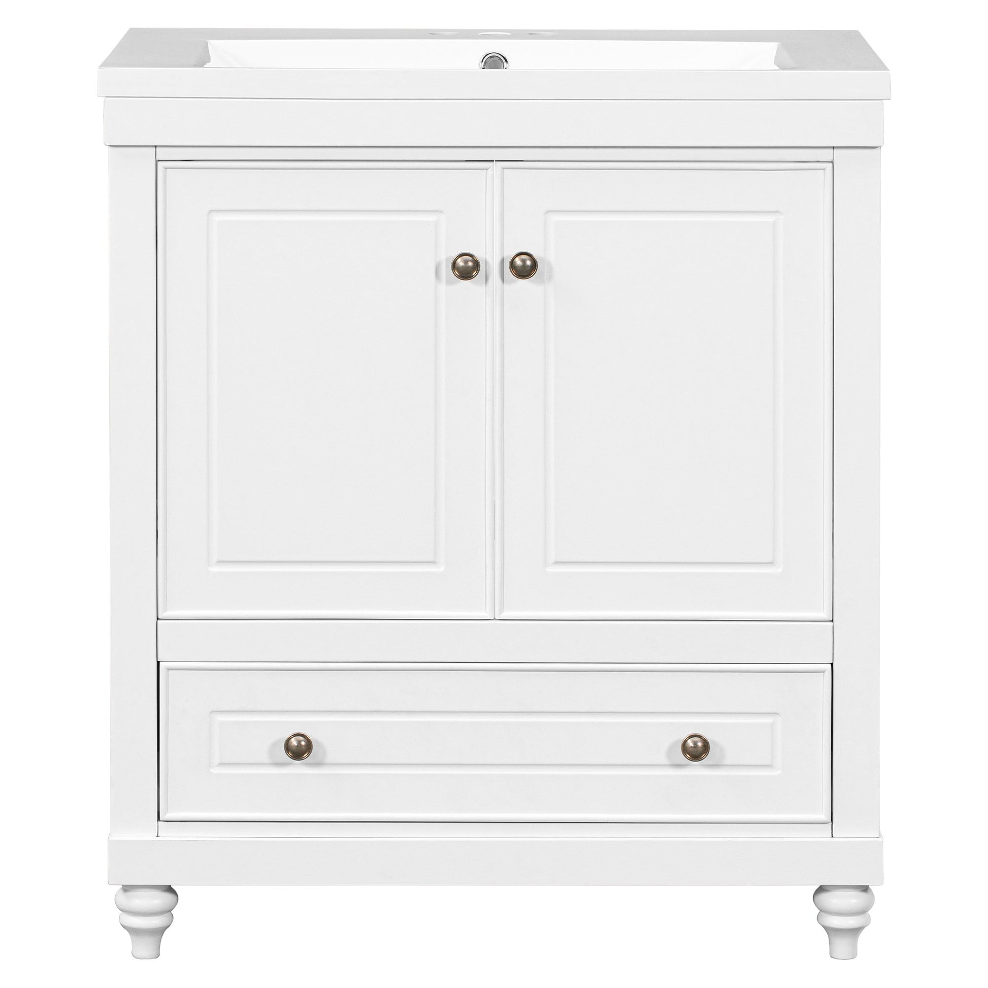 30" Bathroom Vanity with Sink; Combo; Cabinet with Doors and Drawer; Solid Frame and MDF Board; White - Divine Heart L.A.