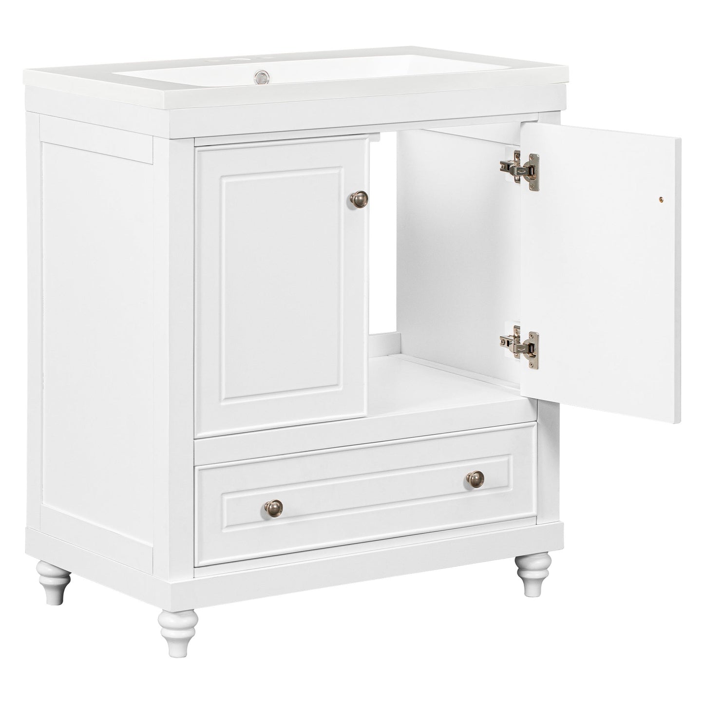 30" Bathroom Vanity with Sink; Combo; Cabinet with Doors and Drawer; Solid Frame and MDF Board; White - Divine Heart L.A.